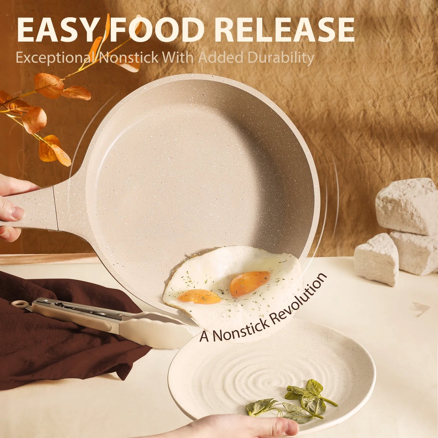 Nonstick Cookware Set 13-Piece,Kitchen Pots and Pans Set,Stay-Cool Handles,Induction Compatible,Cookware Set for RV and Camping,Taupe