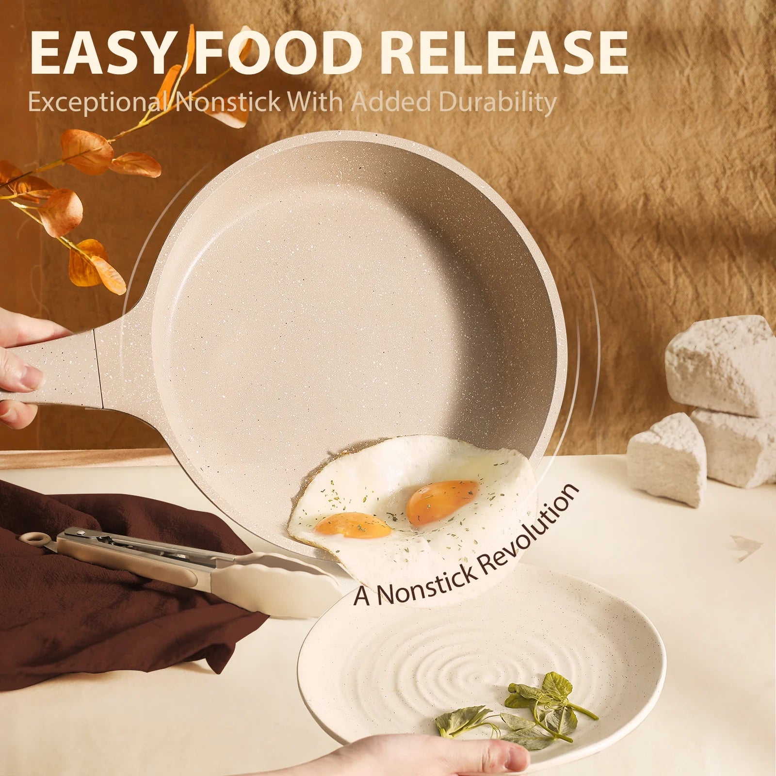 Nonstick Cookware Set 13-Piece,Kitchen Pots and Pans Set,Stay-Cool Handles,Induction Compatible,Cookware Set for RV and Camping,Taupe