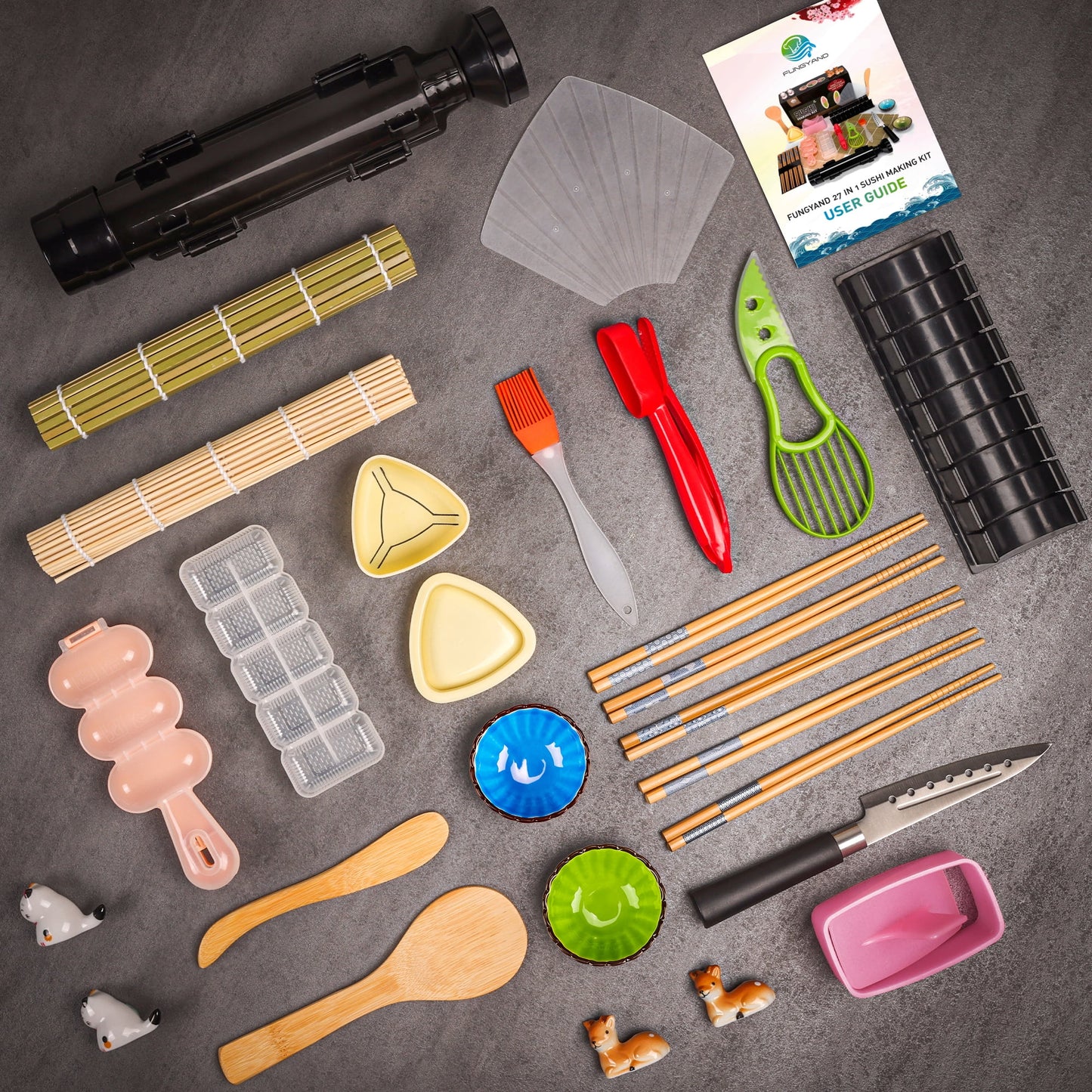 27 Pcs Sushi Making Kit with Bamboo Rolling Kit Sushi Bazooka Maker, Dishwasher Safe