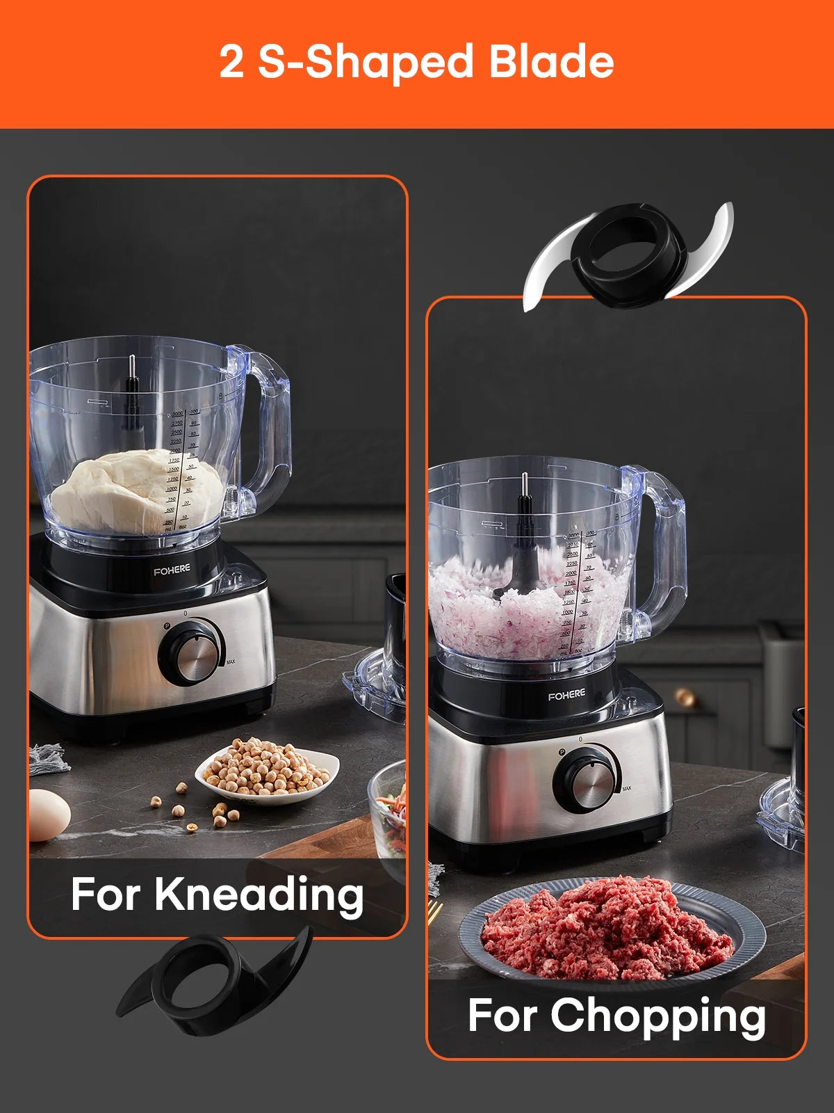 14 Cup 800W Food Processor, 2-Speed 6 Functions for Shredding, Slicing, Doughing, Emulsfying and Juicing