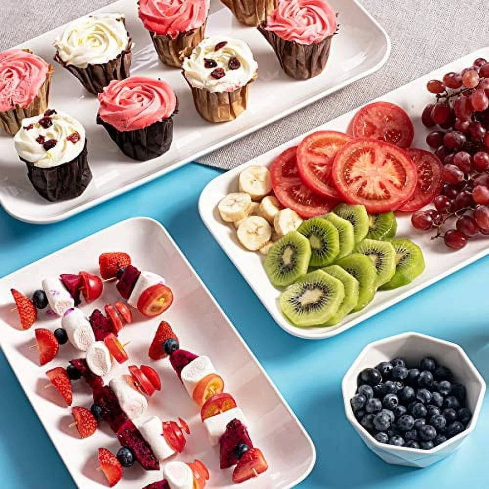 Rectangular White Large Serving Platter Set, 16/14/12-Inch, 3-Pack