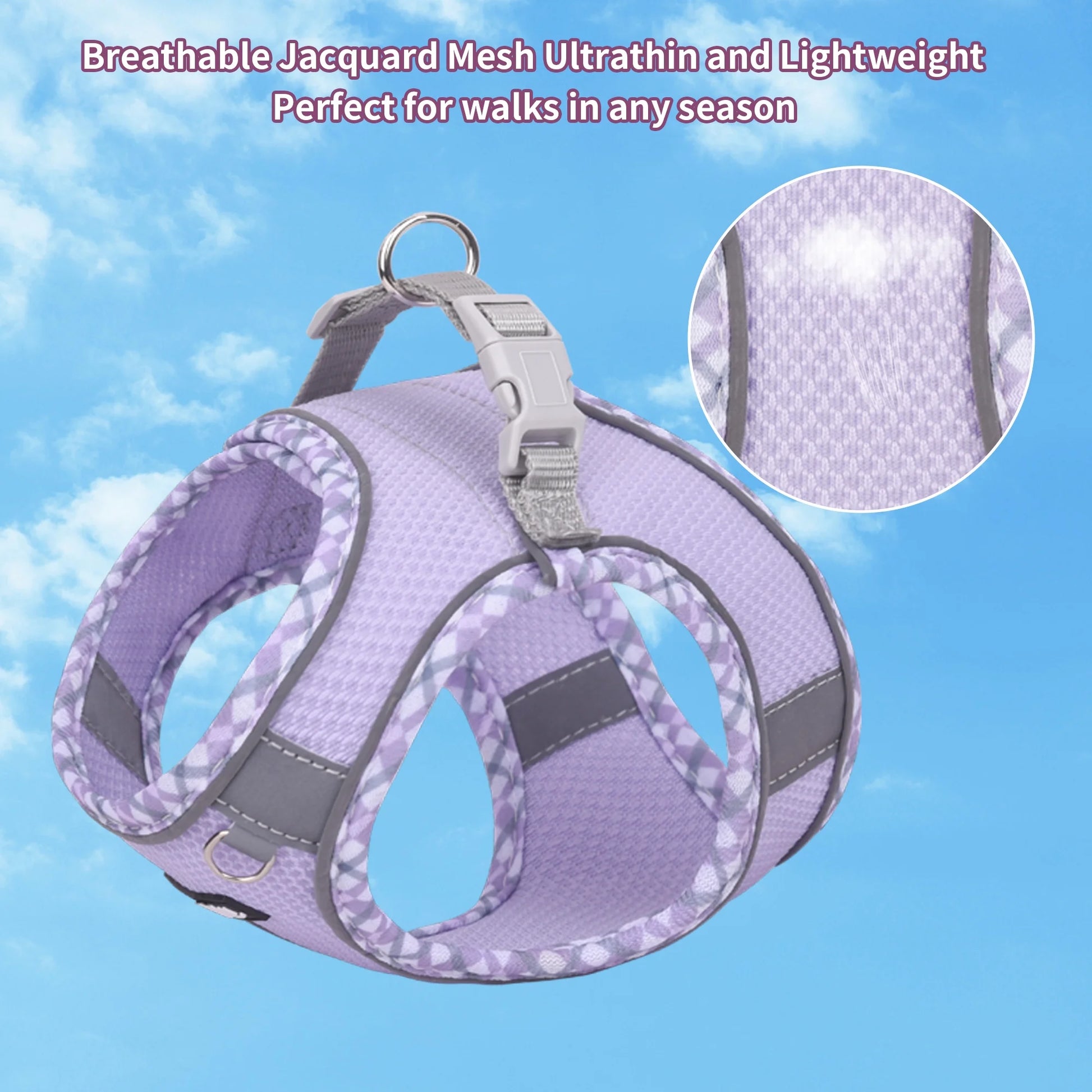 Extra Small Dog and Cat Harness with Leash, No-Pull Design, Quick-Release Buckle, Reflective Outdoor Vest in Purple, XXS