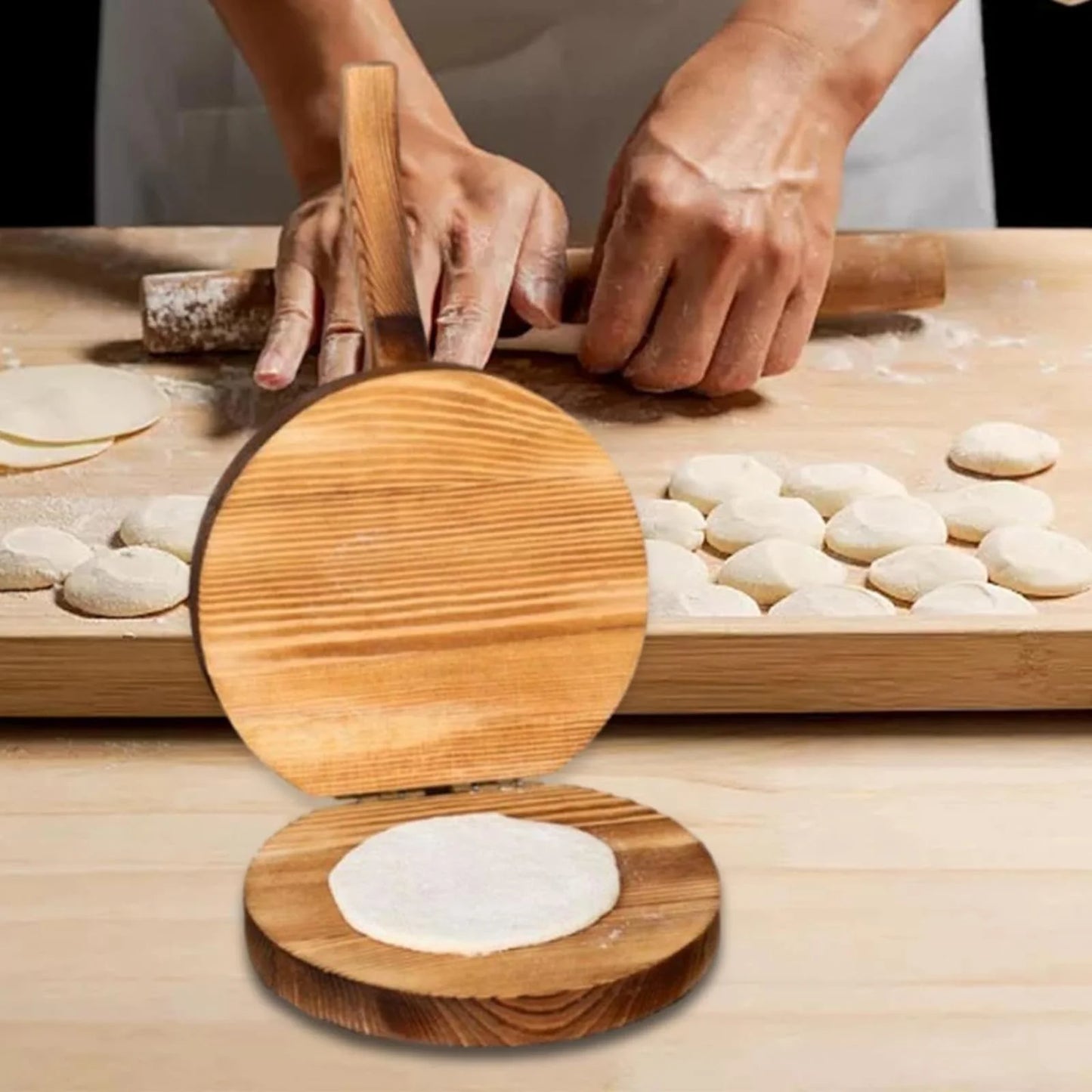 Round Wooden Tortilla Press Maker Hardwood Mexican Tortillera Presser,Wood Flour Tortilla Press for Homemade Mexican Tortillas, Roti, Burritos, Taco - Wood