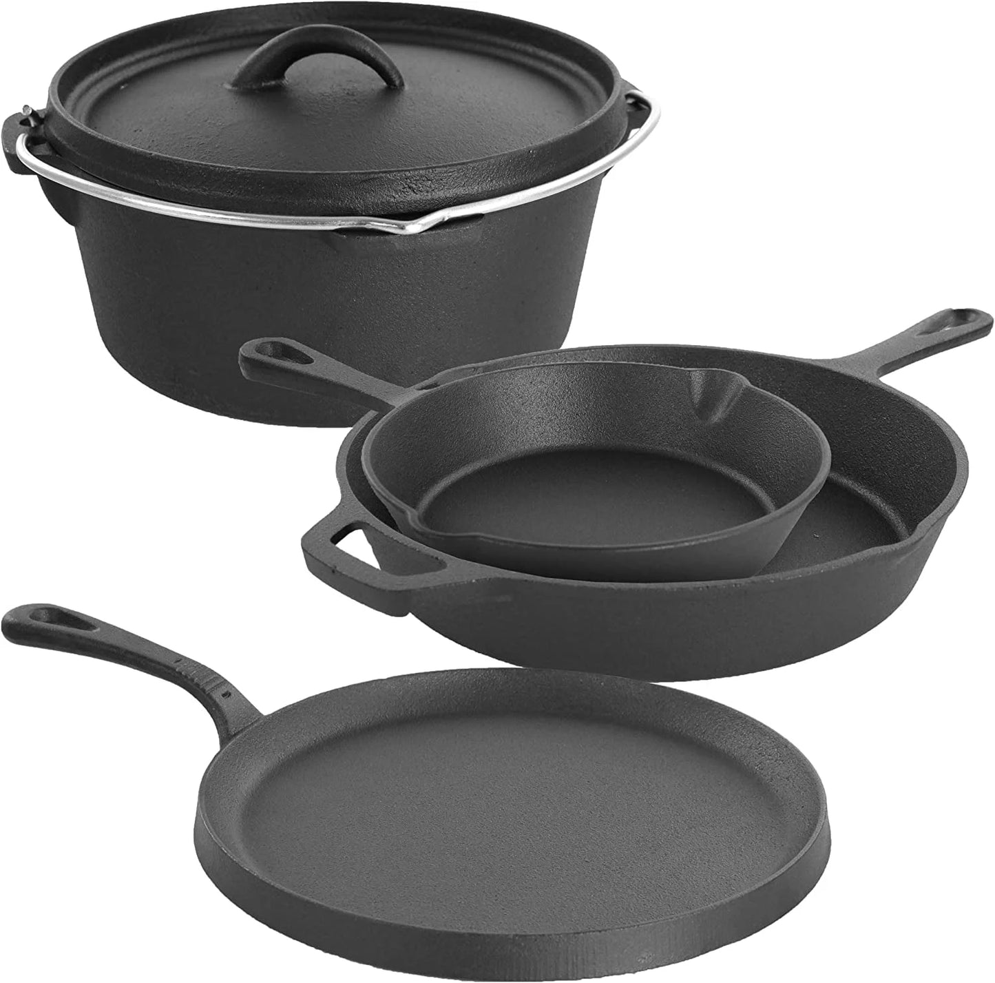Pre-Seasoned Cast Iron 5-Piece Kitchen Cookware Set, Pots and Pans