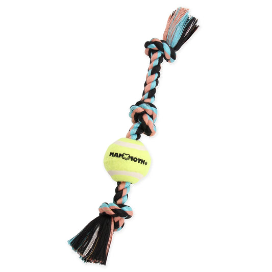 Flossy Chews Cotton Blend 3-Knot Tug Rope Dog Toy with Mini Tennis Ball, 11 Inches