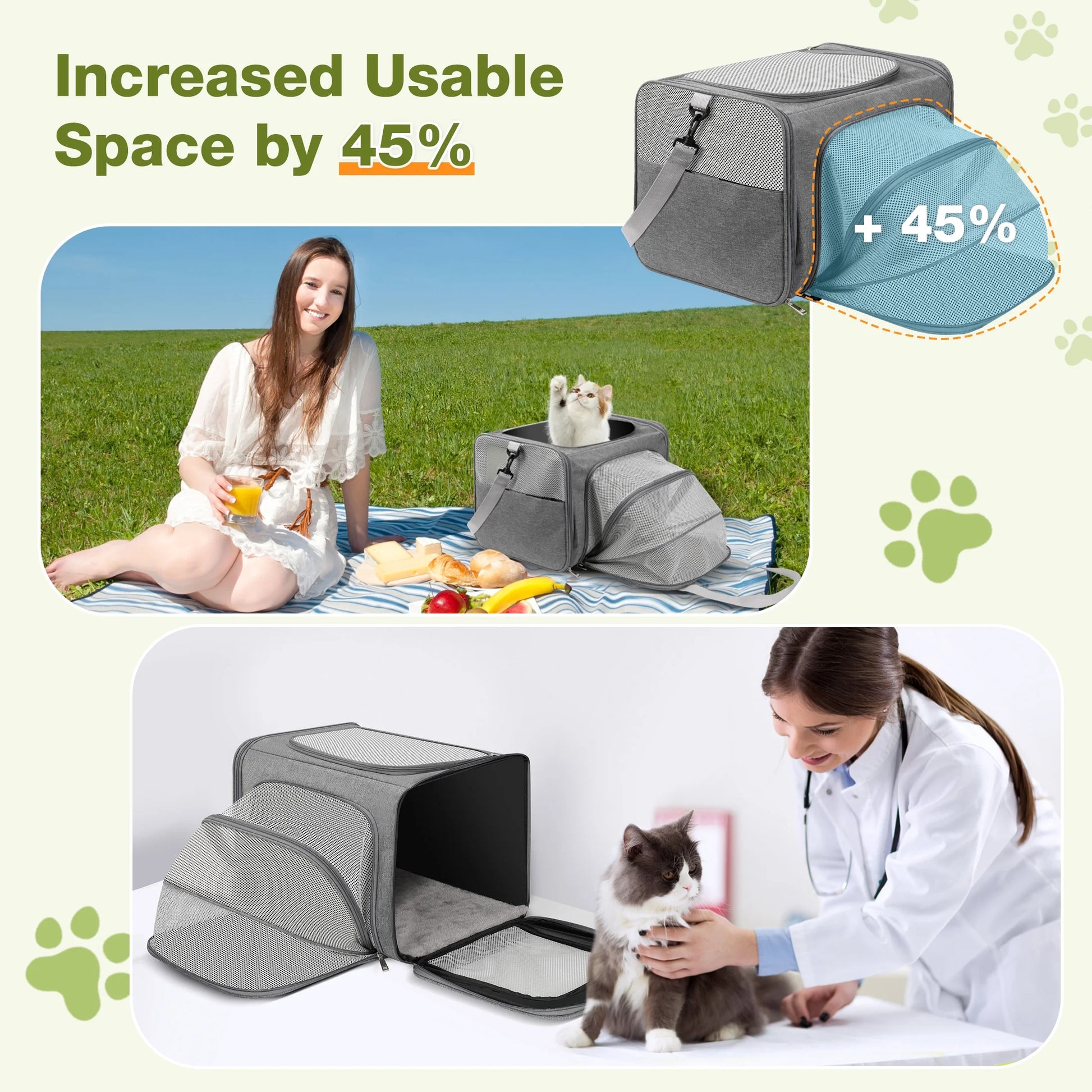 Expandable Soft-Sided Pet Carrier - Airline Approved Collapsible Design for Cats, Puppies, and Small Dogs (19" x 13" x 13")