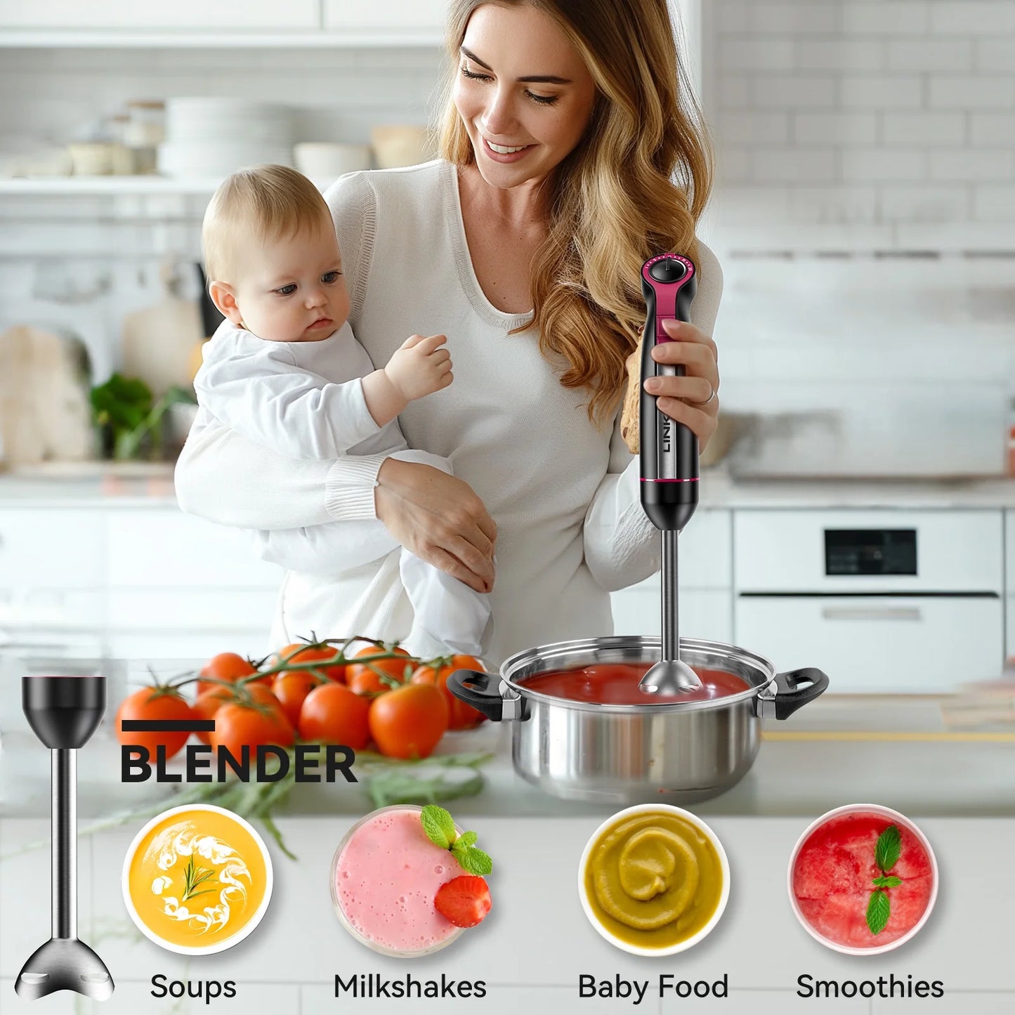 20-Speed 1000W 5-in-1 Immersion Hand Blender with Turbo Mode, Baby Food Processor, and Chopper, Includes 600ml Beaker (Black)