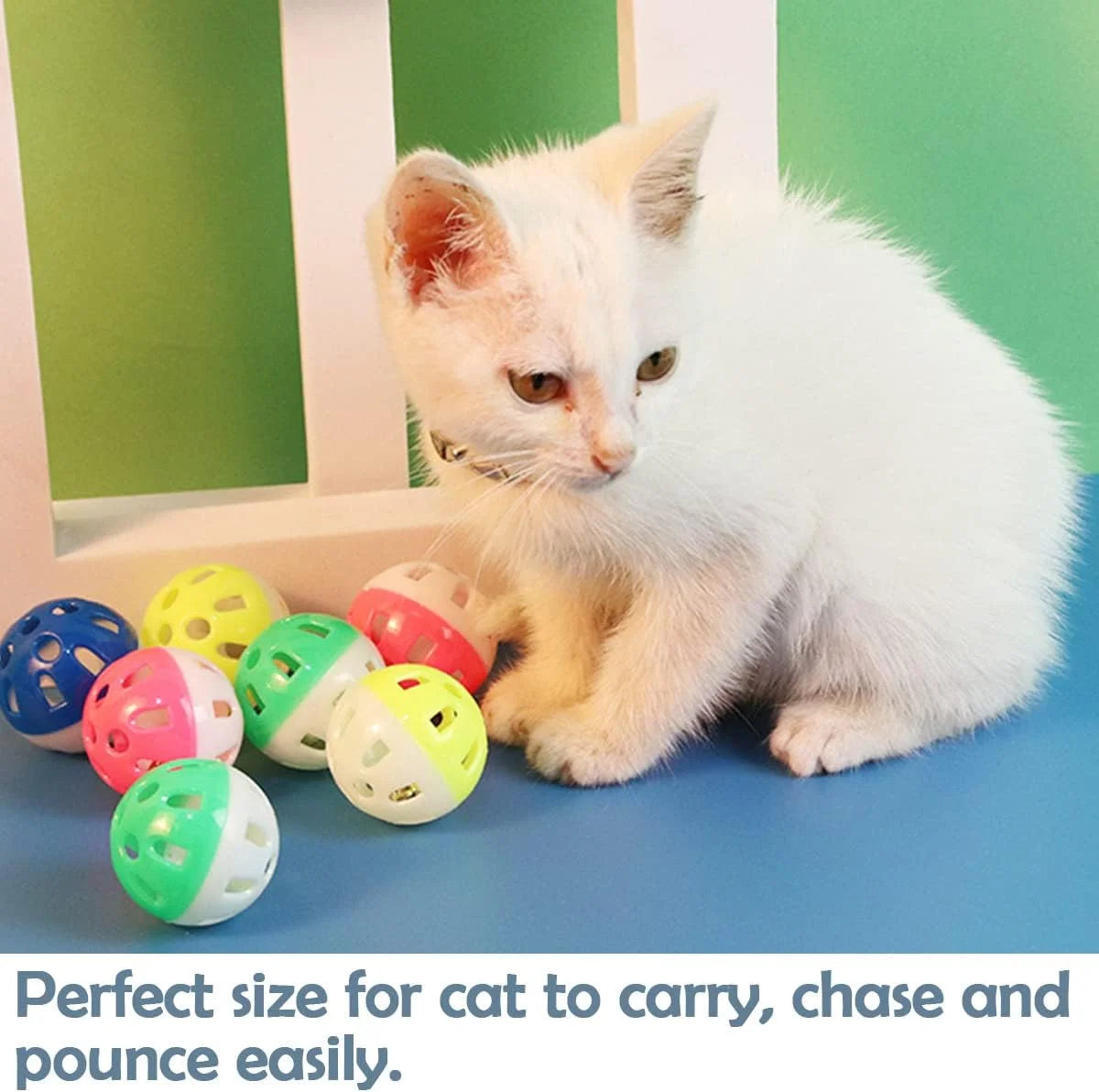 18-Pack Cat Toy Balls with Bells 1.58 Inch Plastic Kitten Chase Toy Jingle Bell Balls for Cat Indoor Training