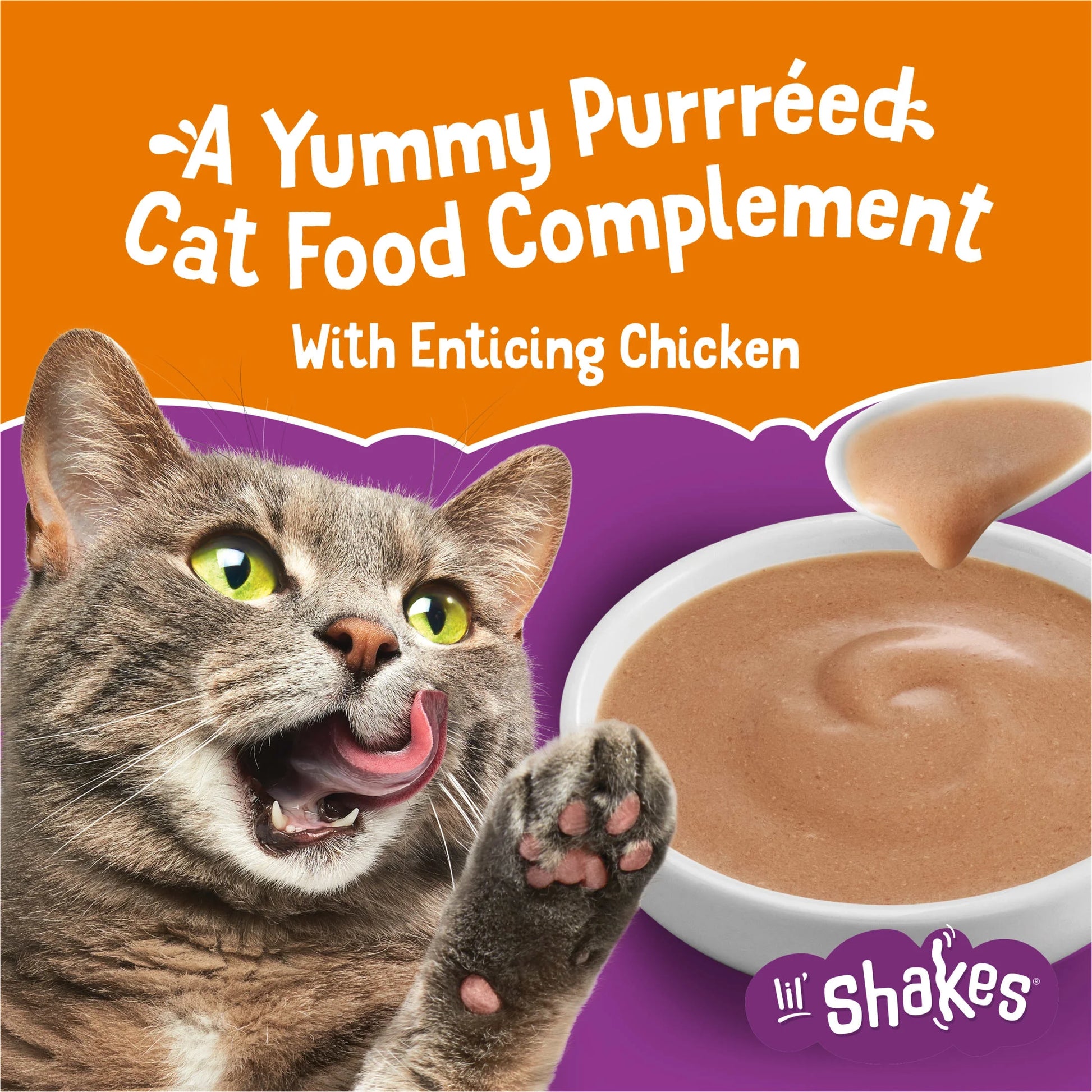 Purina  Pureed Cat Food Toppers, Lil' Shakes with Chicken Lickable Treats, 1.55 Oz Pouch
