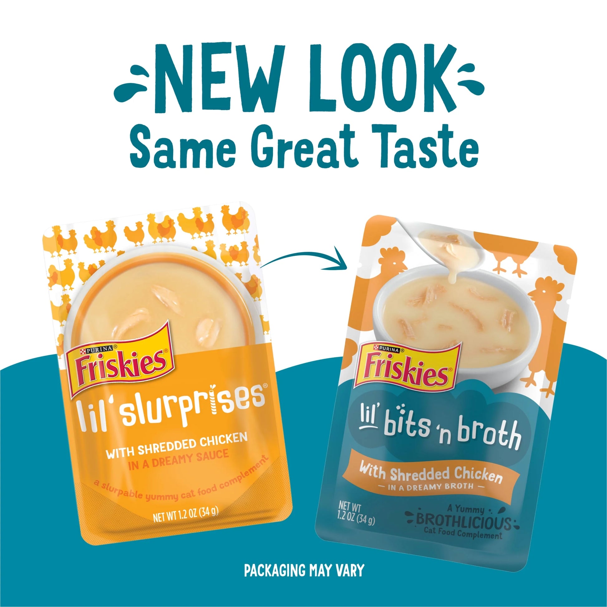 Purina  Lickable Cat Treats Lil' Bits ‘N Broth with Shredded Chicken Cat Food Toppers, 1.2 Oz Pouches (16 Count)