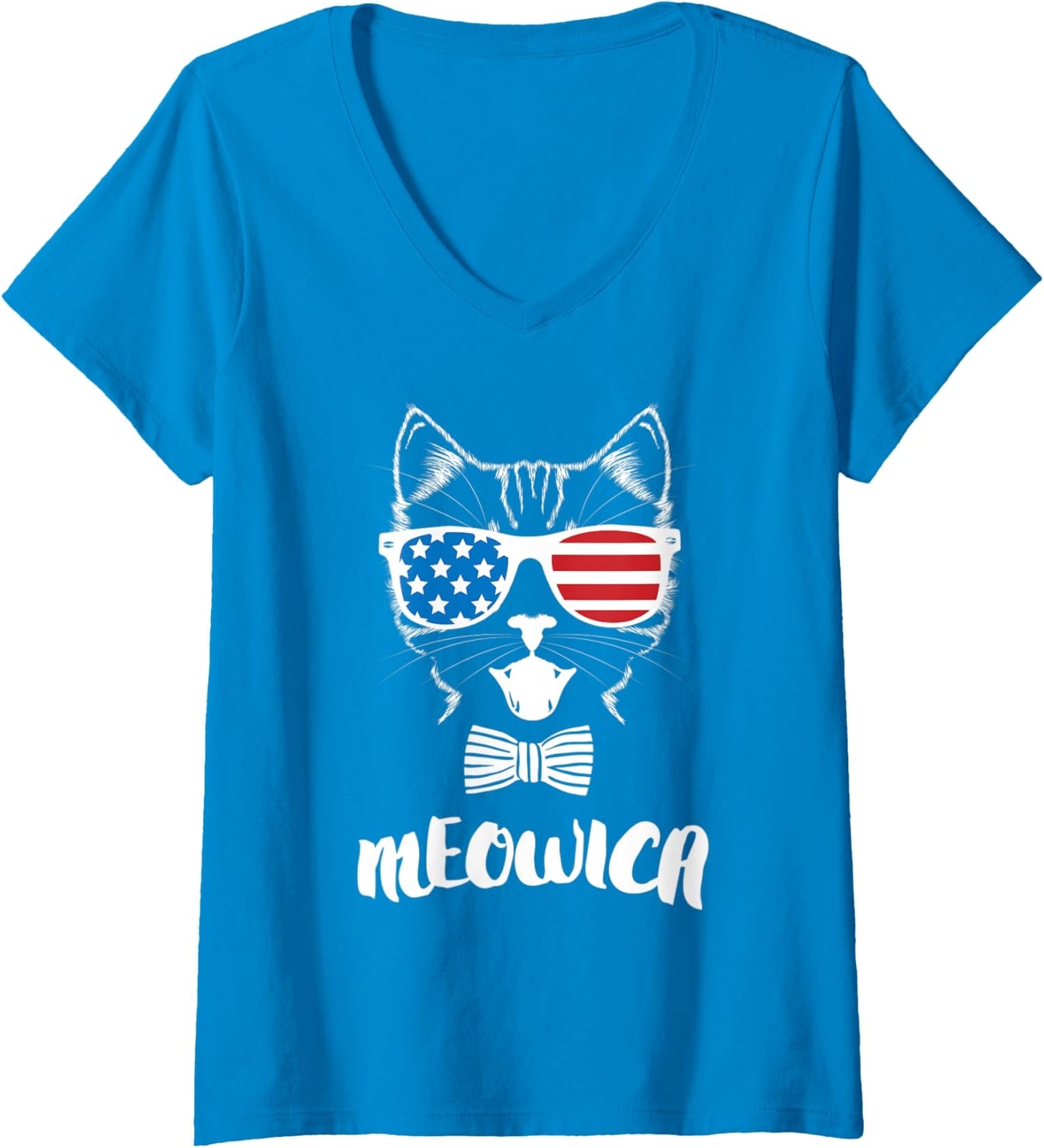 4Th of July Meowica Cute Cool Kitty Funny Cat Ladies' V-Neck Tshirt