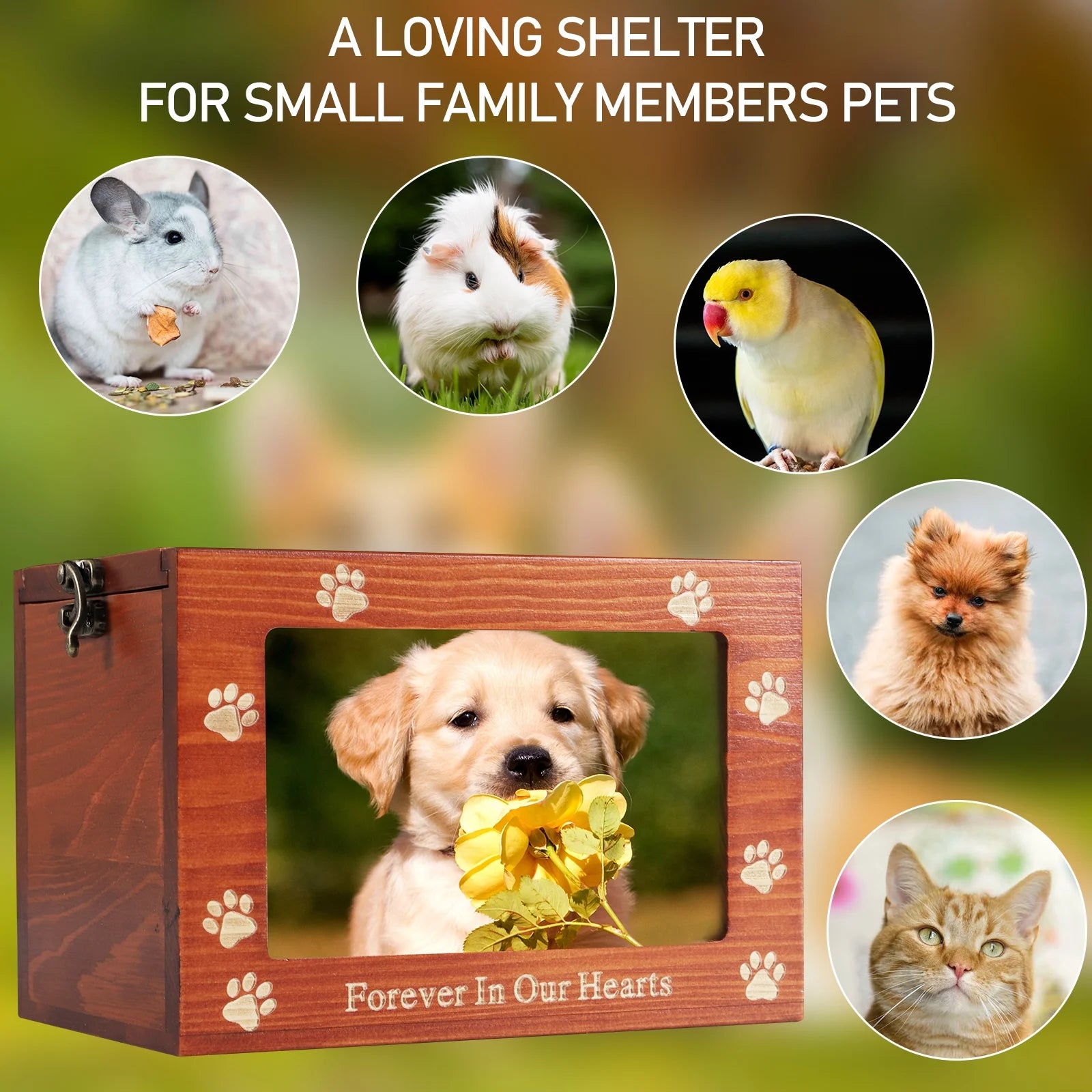 Pet Memorial Urns for Dog or Cat Ashes, Wooden Funeral Cremation Urns with Photo Frame, Memorial Keepsake Memory Box with Black Flannel as Lining, Pet Memorial Remembrance Gift