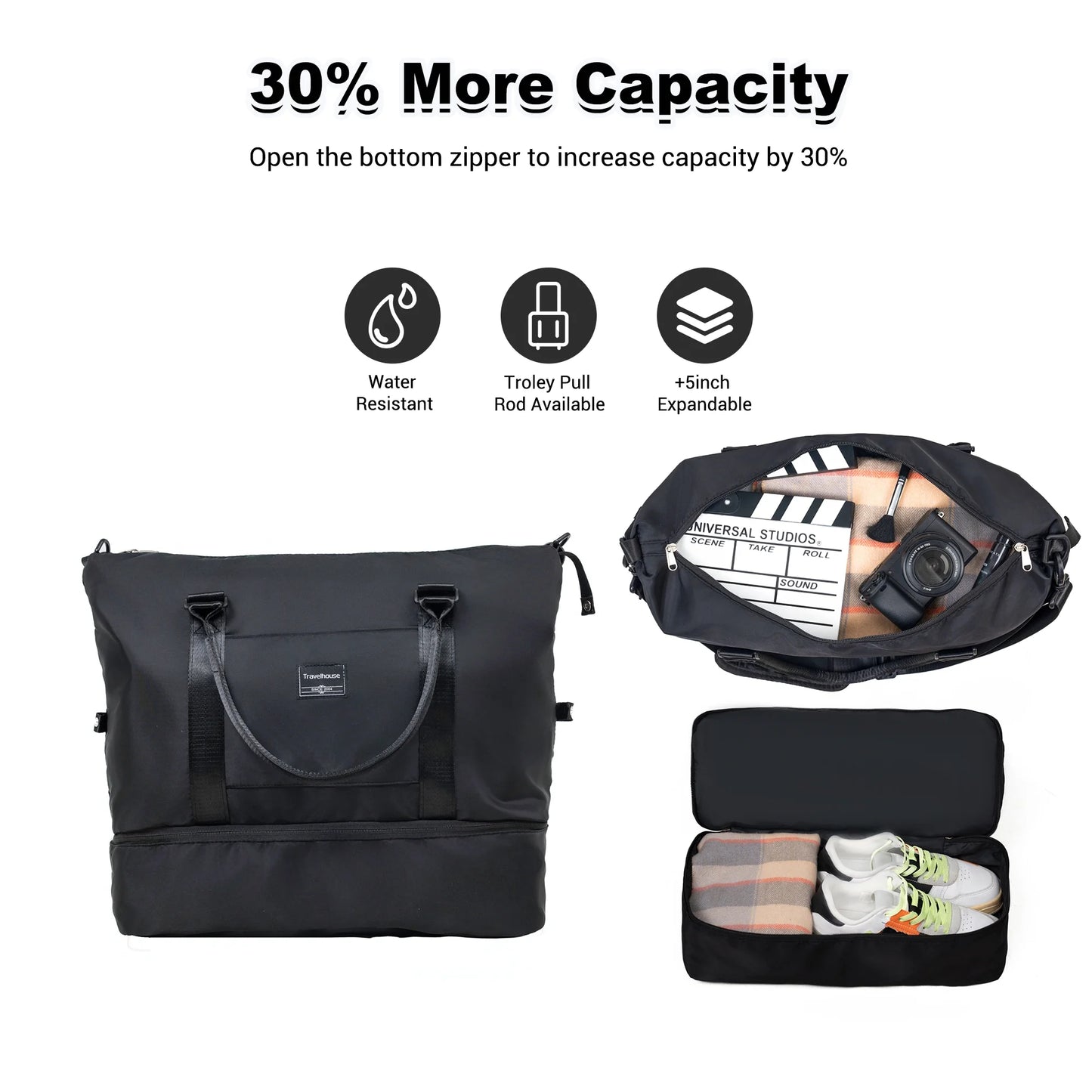 5-Piece Lightweight Hardside Luggage Set with Expandable Suitcases, TSA Lock, Spinner Wheels, and Duffel Bag in Black