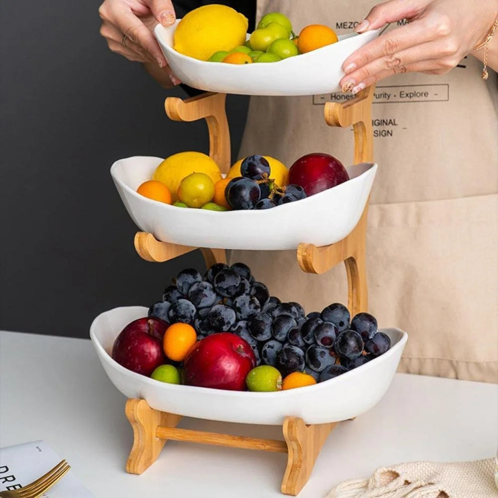 Fruit Bowl, 3 Tier Decorative Modern Fruit Basket for Kitchen Counter Mother Day Gifts - White