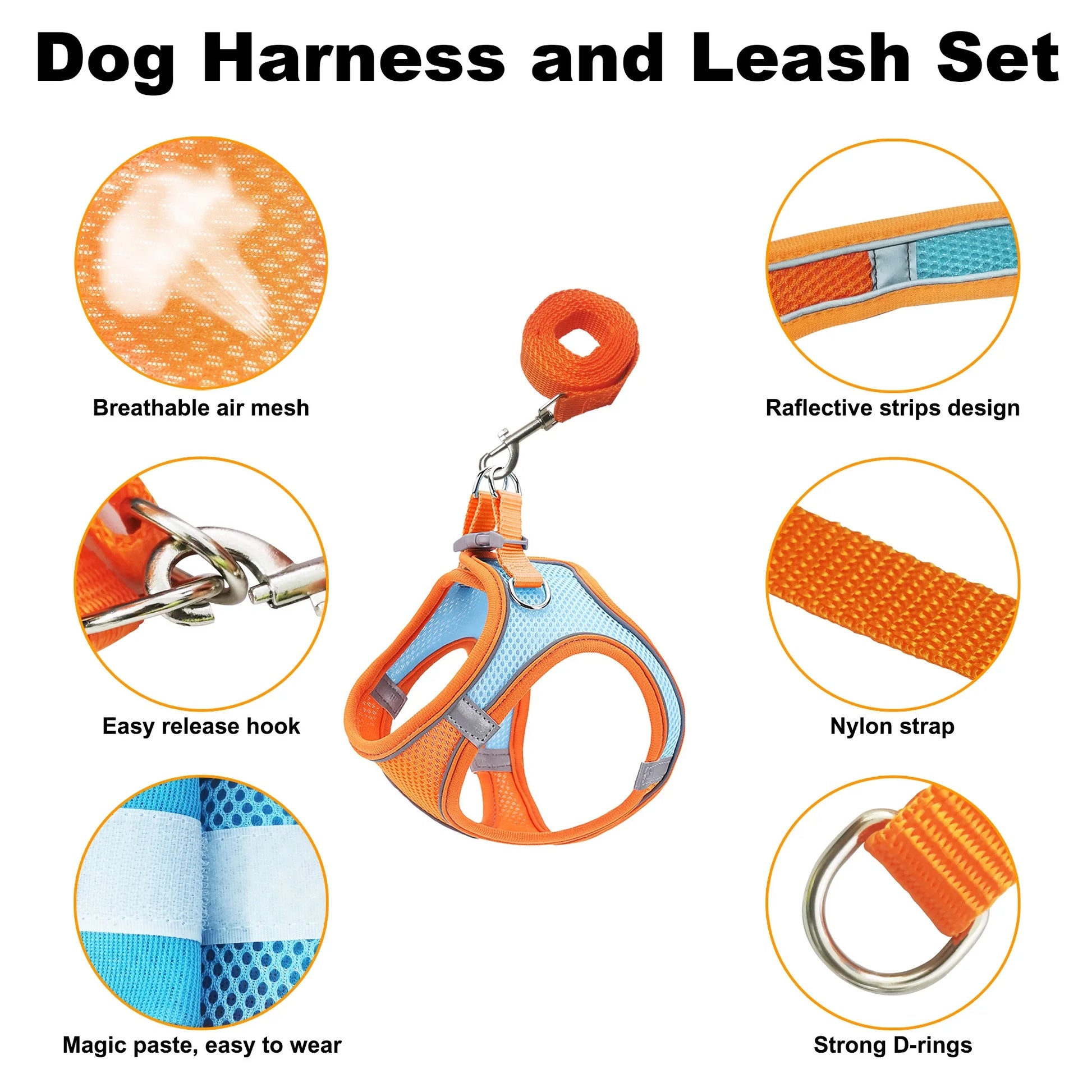 Reflective No-Pull Dog Harness and Leash for Small Dogs and Cats, Size M