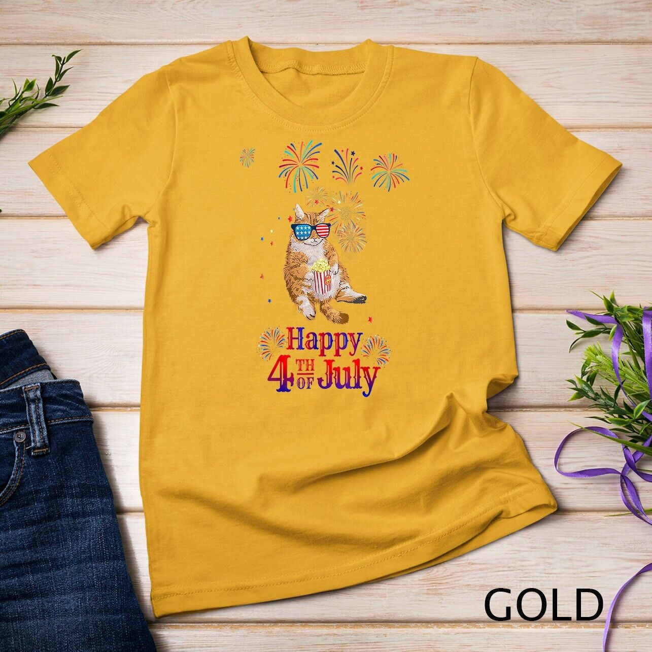 Patriotic Cat Shirt Happy 4Th of July T-Shirt Unisex T-Shirt