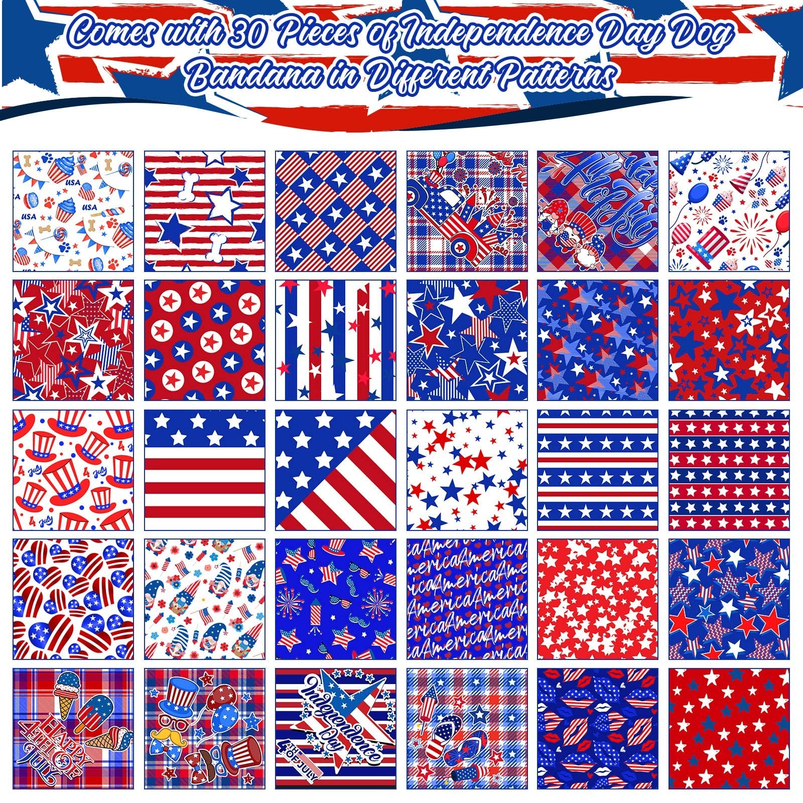 30 Pcs 4Th of July Dog Bandanas Bulk American Flag Pet Scarf Triangle Bibs Ho...