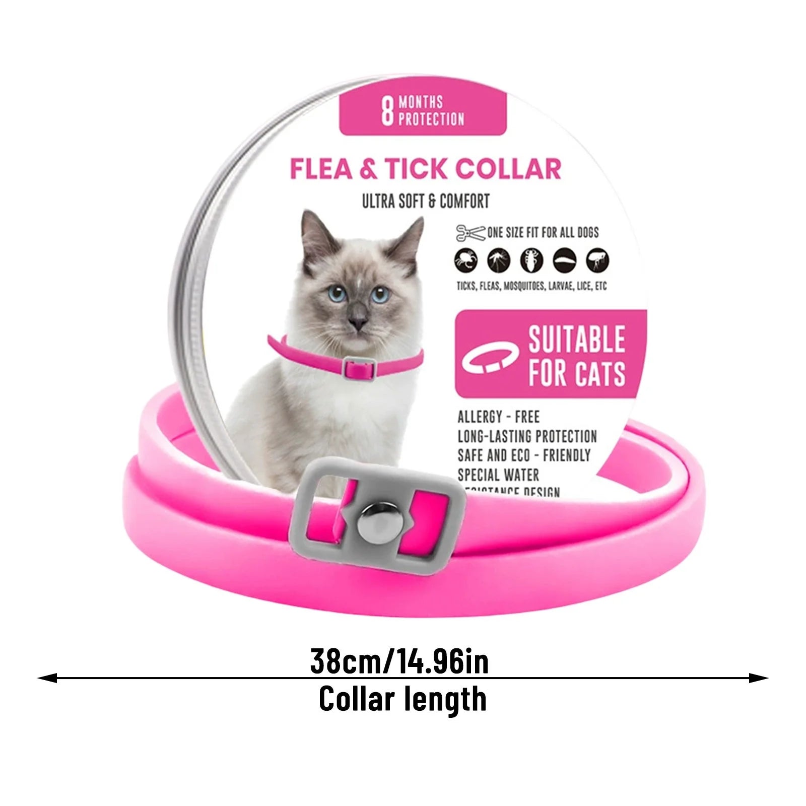 Adjustable Calming Collar for Cats - Long-Lasting Anxiety Relief and Protection for Neck Sizes up to 14.96