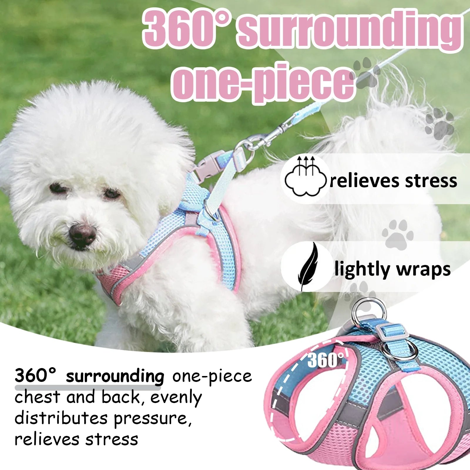 Escape-Proof Cat Harness and Leash Set, Adjustable Reflective Vest for Small and Large Pets, Breathable and Easy Control Design, Pink 2XS