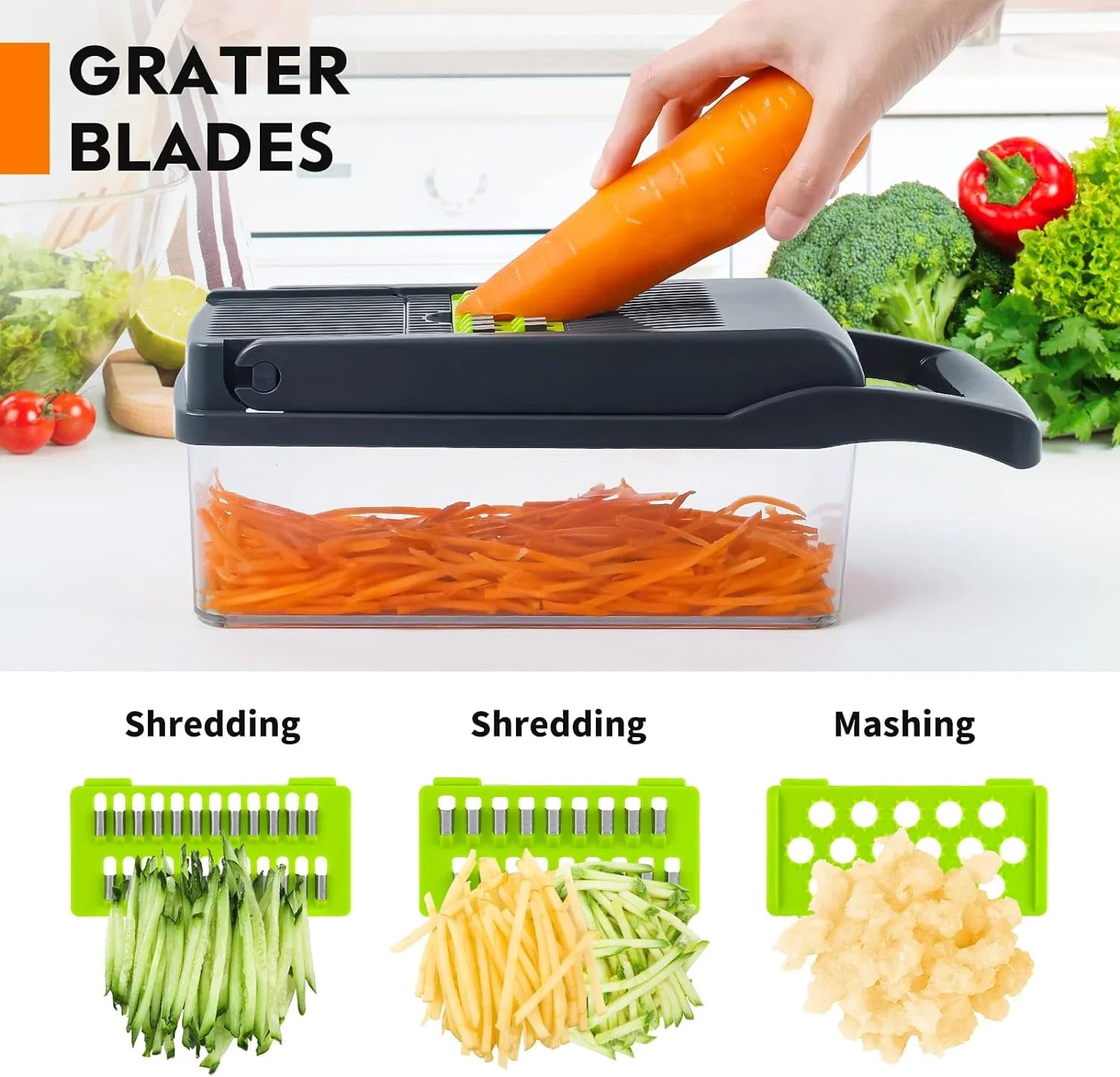 Vegetable Chopper, Pro Onion Chopper, 14 in 1Multifunctional Food Chopper, Kitchen Vegetable Slicer Dicer Cutter,Veggie Chopper with 8 Blades,Carrot Chopper with Container-Kitchen Essentials(Grey)