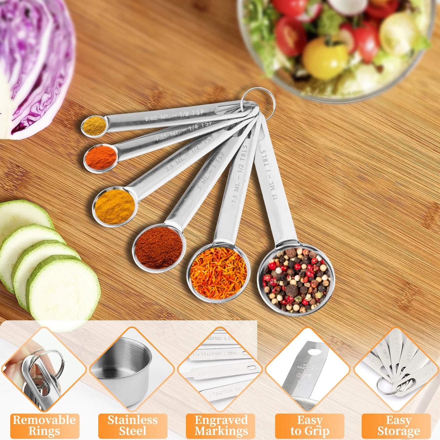 18-Piece Stainless Steel Measuring Cups and Spoons Set, 6 Stainless Steel Measuring Cups,11 Stainless Steel Measuring Spoons&1 Measuring Stick Leveler, Kitchen Tools for Cooking & Baking