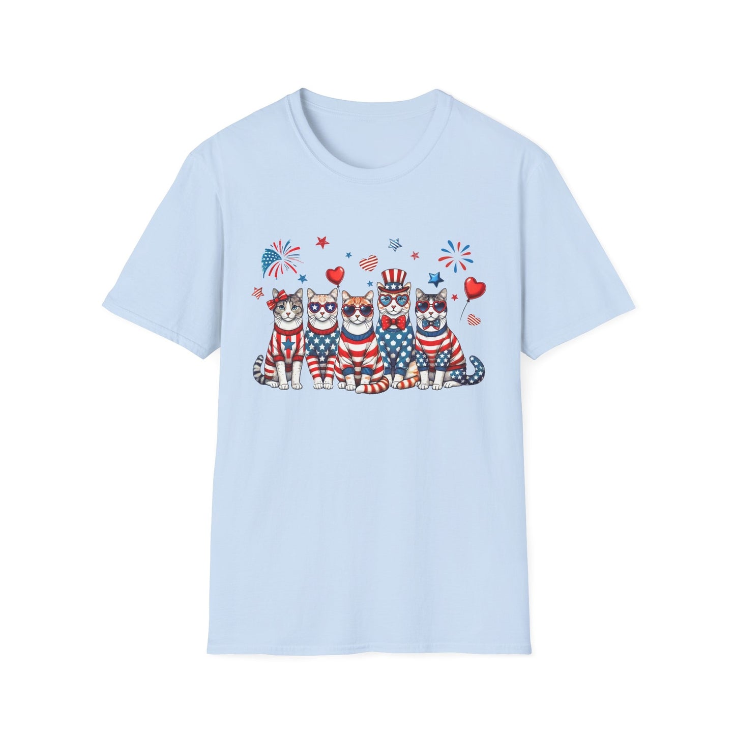 Patriotic Cat Unisex Softstyle T-Shirt for Fourth of July Celebrations