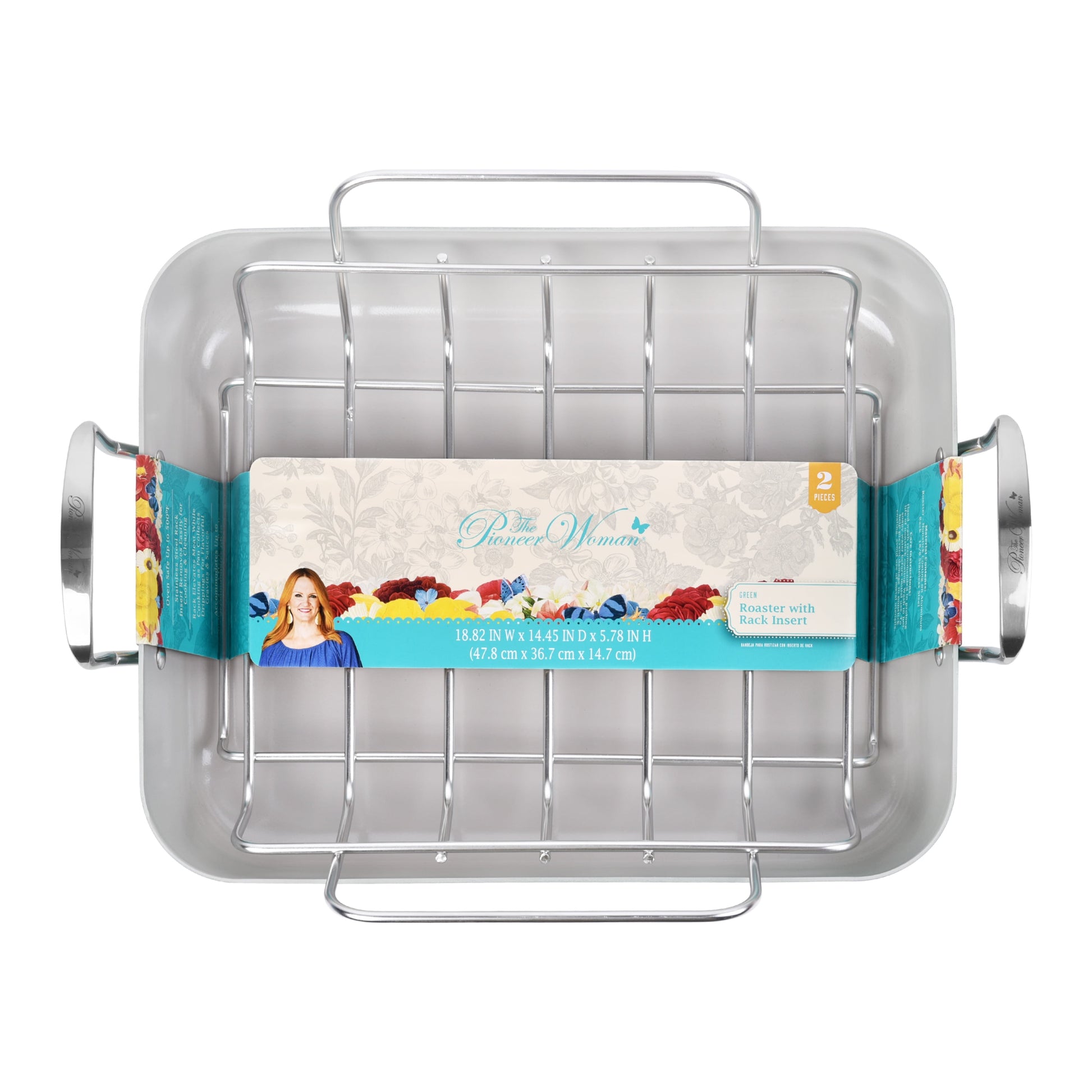 Size 18.8" Aluminum Non Stick Roaster with Stainless Steel Rack, Green