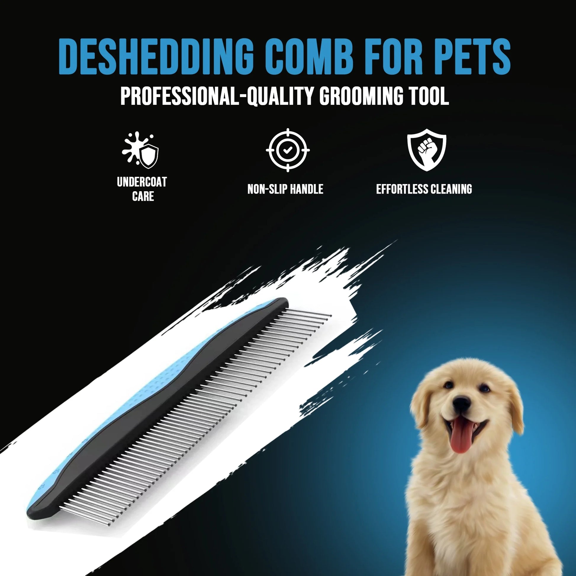 Pet Hair Brush & Grooming Comb Set - Self Cleaning Slicker Brush & Deshedding Comb for Dogs & Cats
