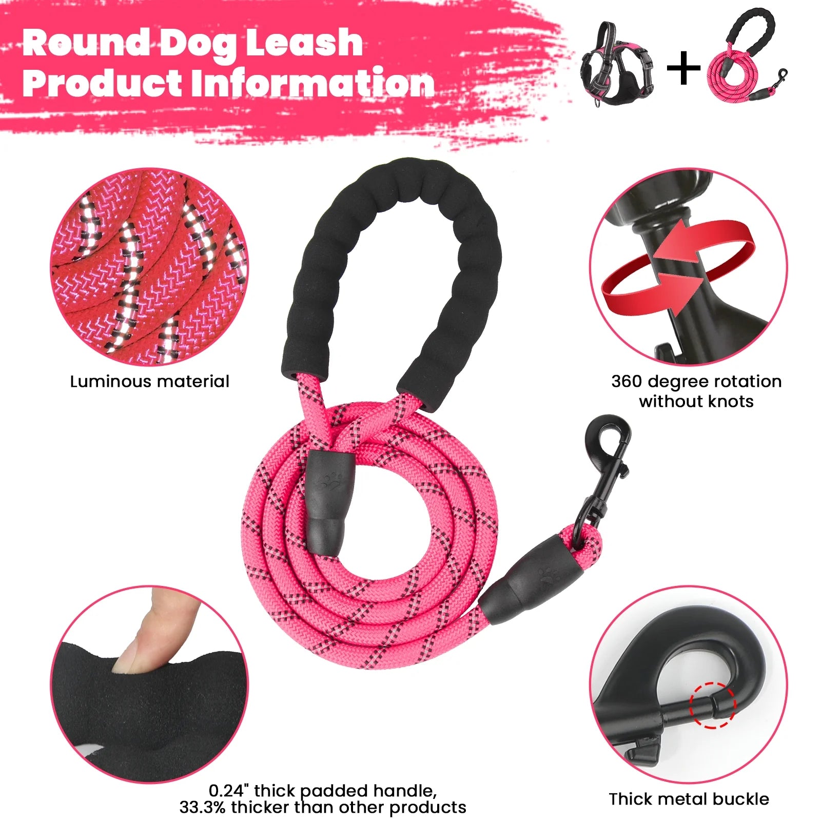 Adjustable No-Pull Dog Harness and Leash Set with Reflective Soft Padding and Handle for Small to Large Dogs