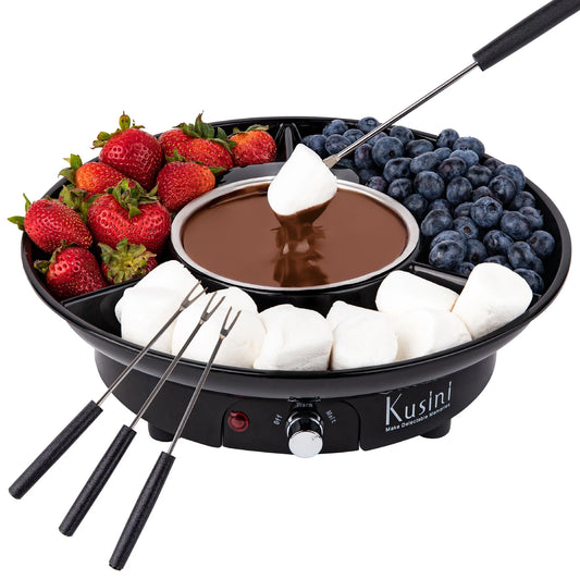 Chocolate Fondue Pot, 10 Oz Electric Fondue Set, Temperature Control, Detachable Serving Tray, 4 Forks