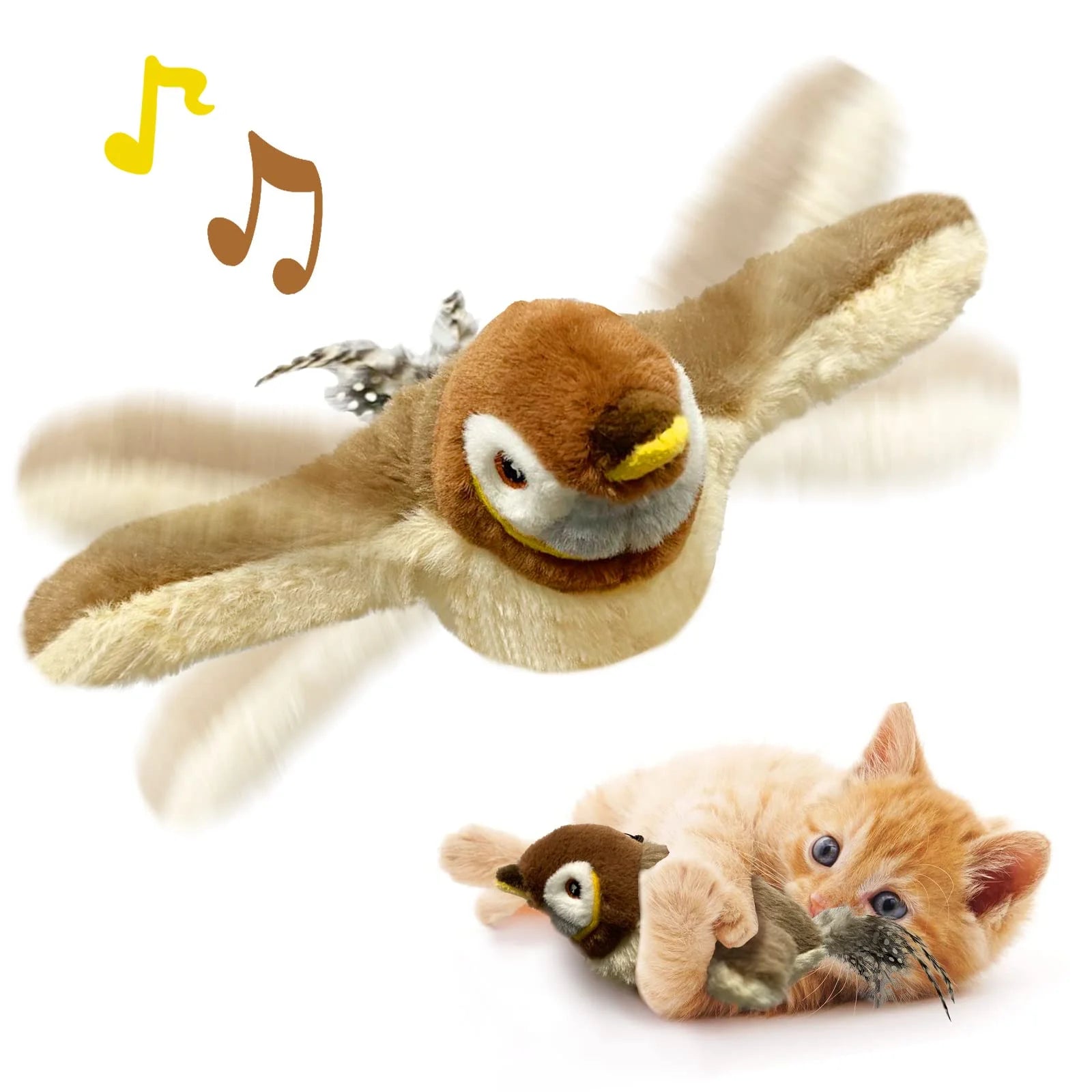 Rechargeable Touch-Activated Interactive Cat Toy with Flapping Bird Design - Kitten Exercise and Catnip Kicker (Non-Flying)