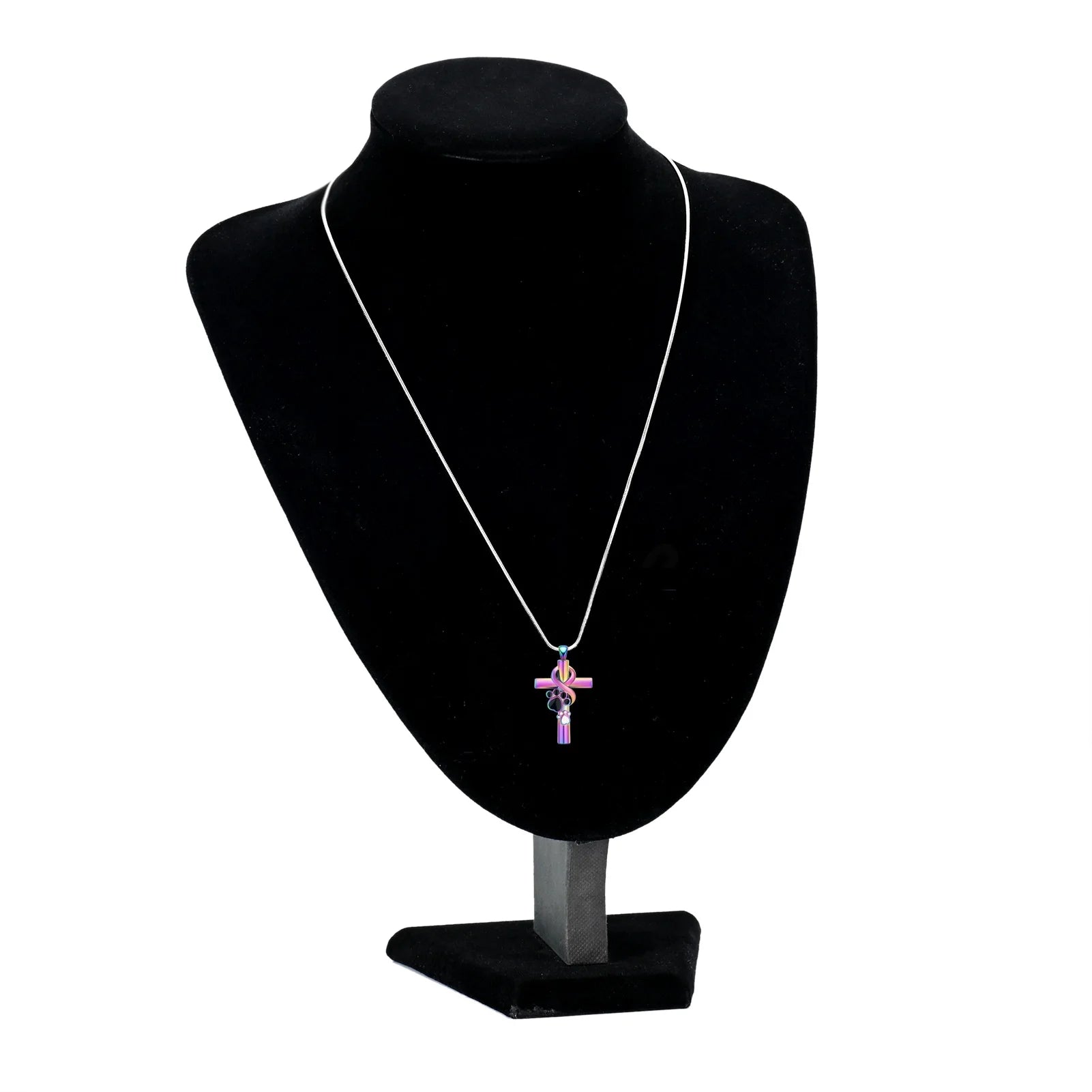 Personalize Paw Print Cross Urn Pendants with Chain Pet Memorial Cremation Jewelry for Dog Cat Ashes Holder Urn Necklace Lockets for Ashes