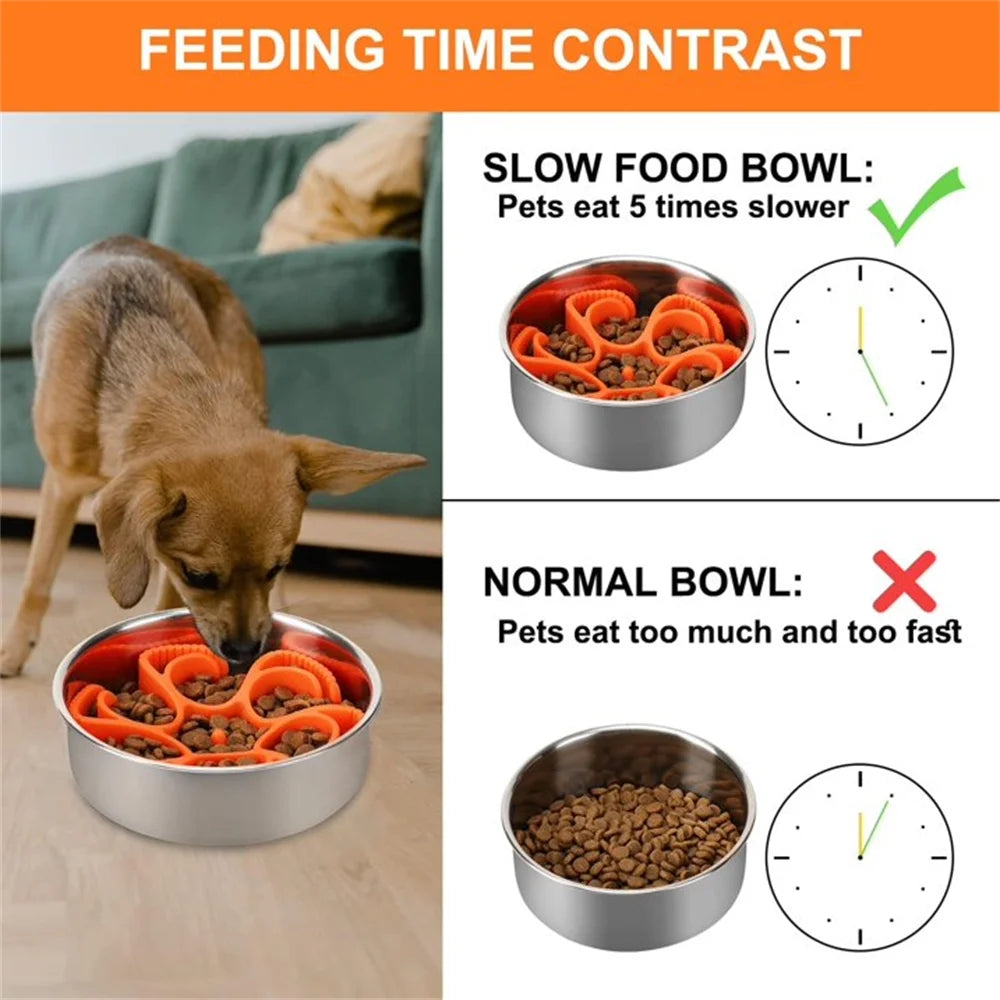 , Slow Feeder Insert for Medium Breed Large Sized Dog, Fit into Basic Bowls and Elevated Dog&Cat Bowls Orange
