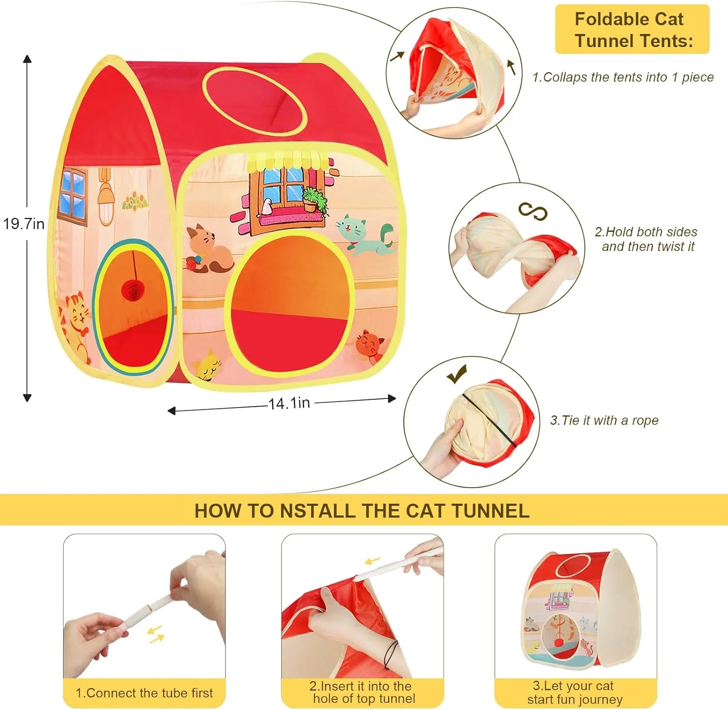 34-Piece Interactive Cat Toy Set with Collapsible Tunnels and Catnip Feather Teaser Wand
