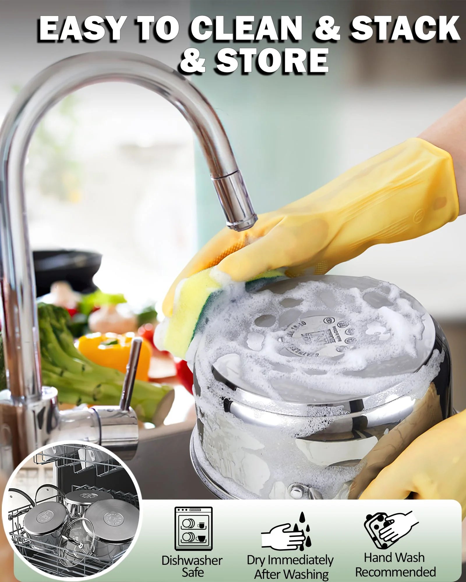 Kitchen Cookware Sets, 12-Piece Basic Stainless Steel Pots and Pans with Grey Silicone Handles, Silver