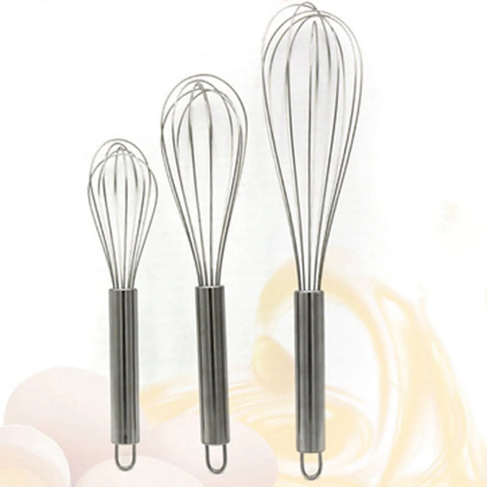 3 Pack Whisk Egg Stainless Steel Set 8"10"12" for Cooking Kitchen Strong Handles Balloon Wire Egg Beater for Stirring, Blending and Beating(Oval)