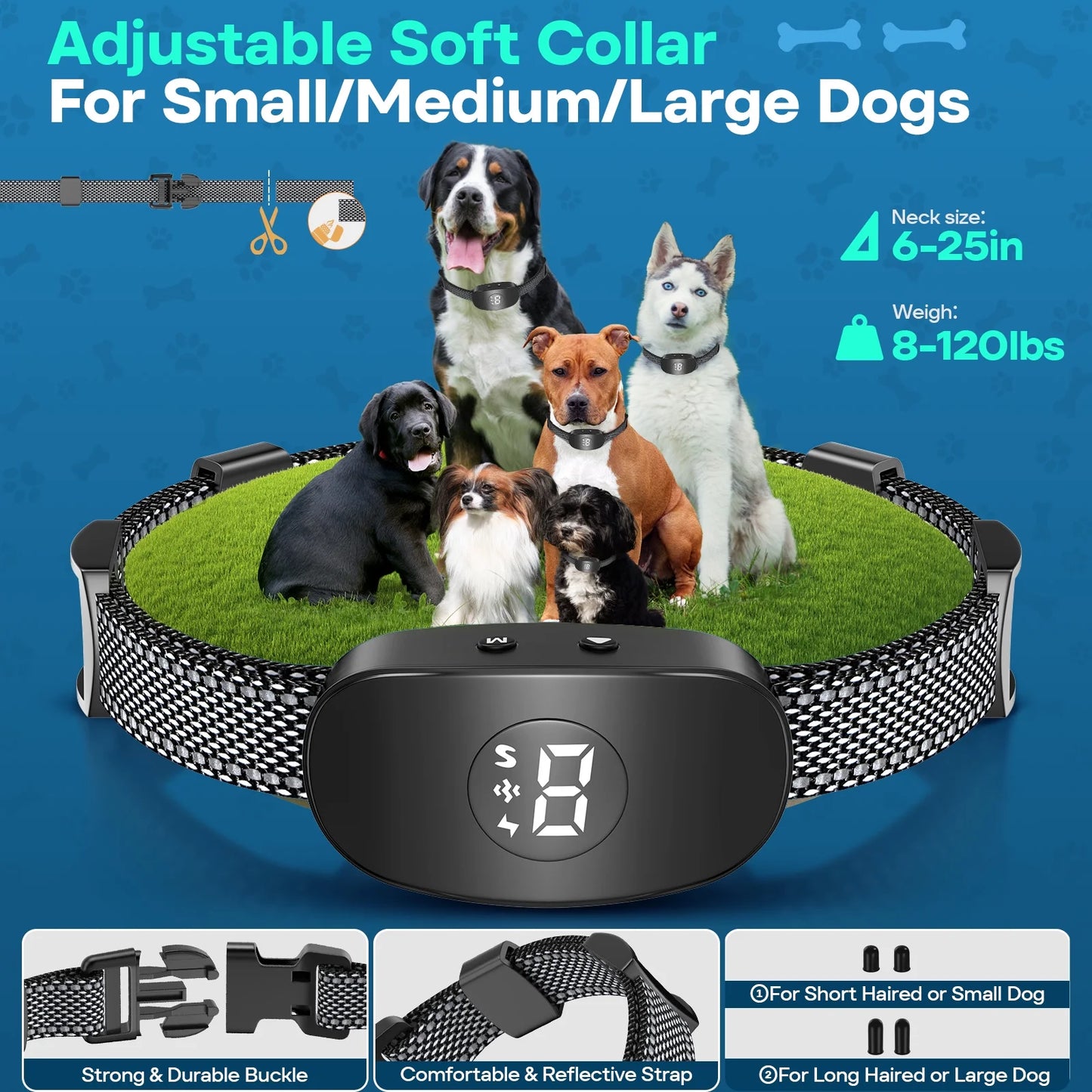 Dog Bark Collar, 3 Modes, Bark Collar for Small Medium Large Dogs, Bark Control Training Aids