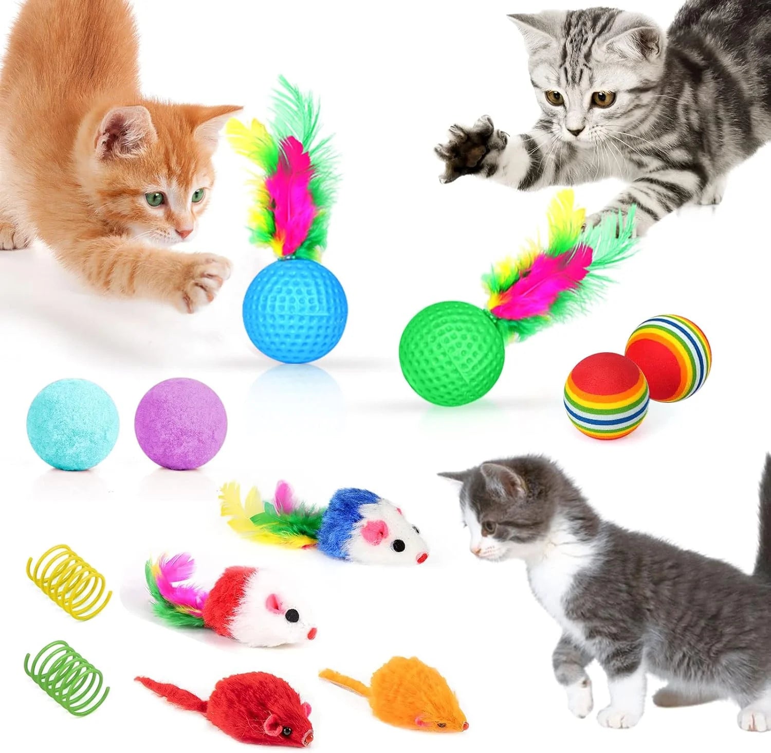 34-Piece Interactive Cat Toy Set with Collapsible Tunnels and Catnip Feather Teaser Wand