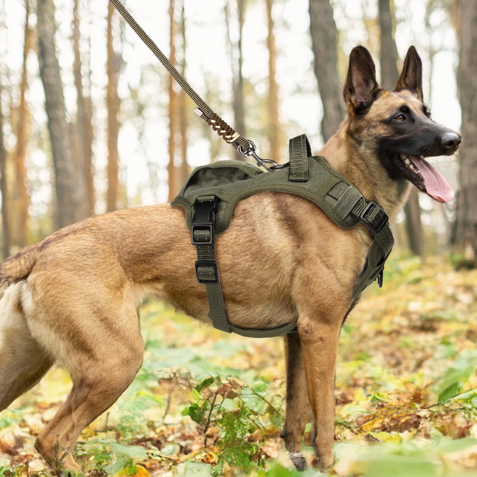 Adjustable No-Pull Dog Harness for Medium Dogs - Reflective Vest with Handle and Metal Buckle for Easy Control (Green, Medium)