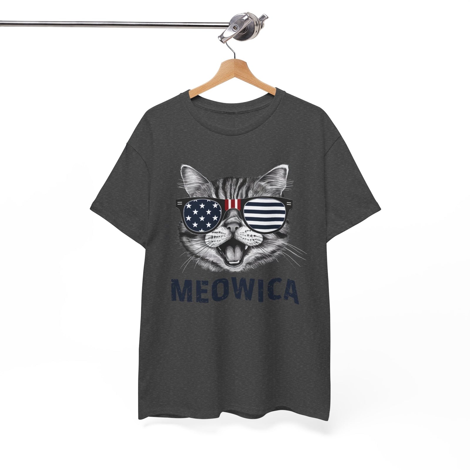 4Th of July Meowica American Flag USA T-Shirt - Novelty Cat Graphic Tee