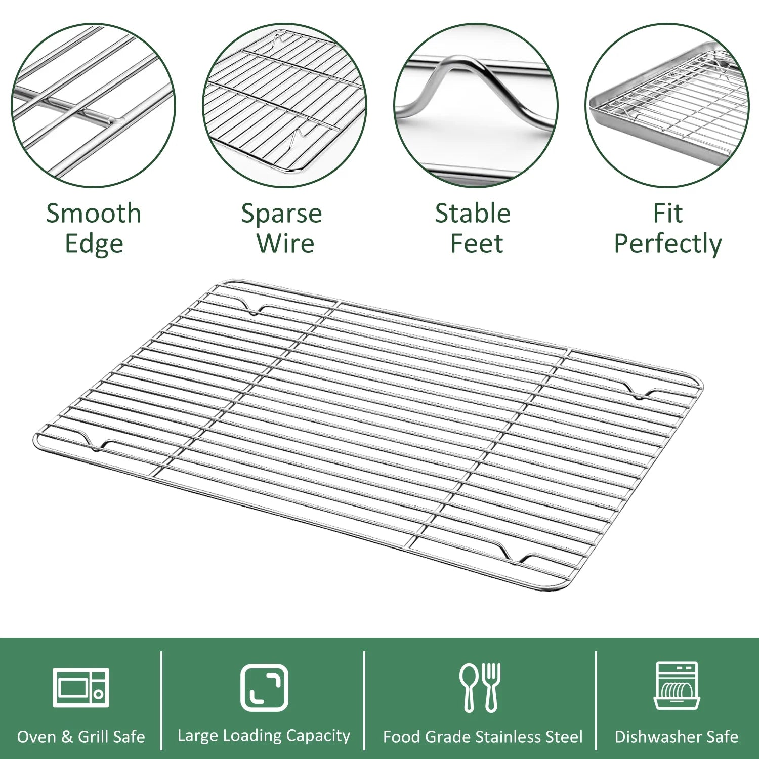 Baking Sheet with Rack Set (2 Pans + 2 Racks), 10.5” X8” X1” Stainless Steel Baking Pan Tray with Cooling Rack, Nonstick Cookie Sheet, Warp Resistant & Heavy Duty & Rust Free