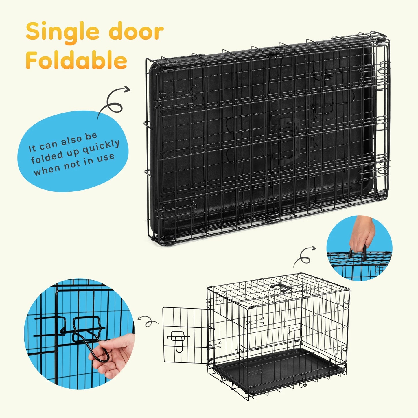 24-Inch Single-Door Folding Dog Crate with Leak-Proof Pan Tray, Portable Small Cage