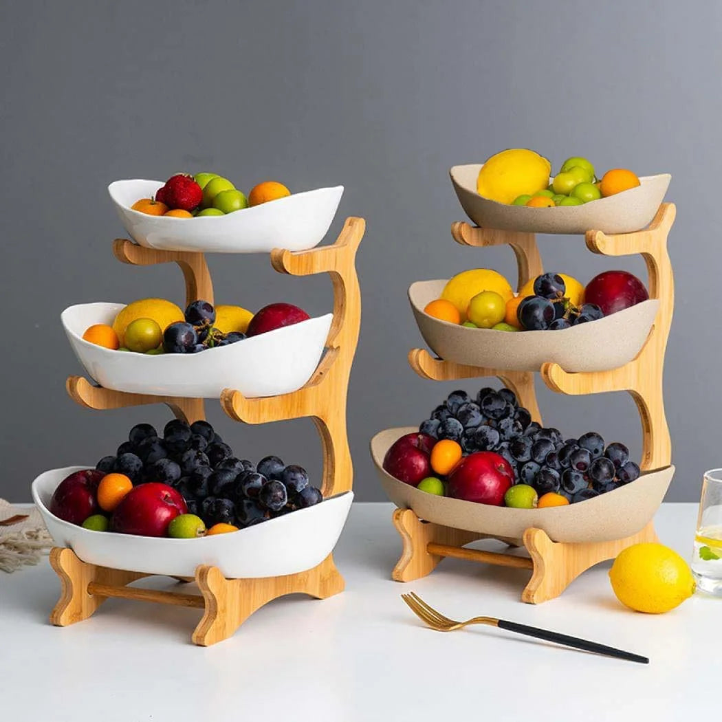 Fruit Bowl, 3 Tier Decorative Modern Fruit Basket for Kitchen Counter Mother Day Gifts - White
