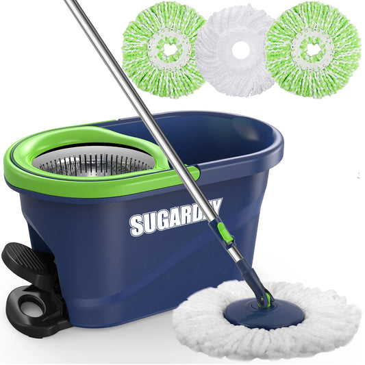 Spin Mop and Bucket with Wringer Set for Floors Cleaning Heavy Duty System, Green
