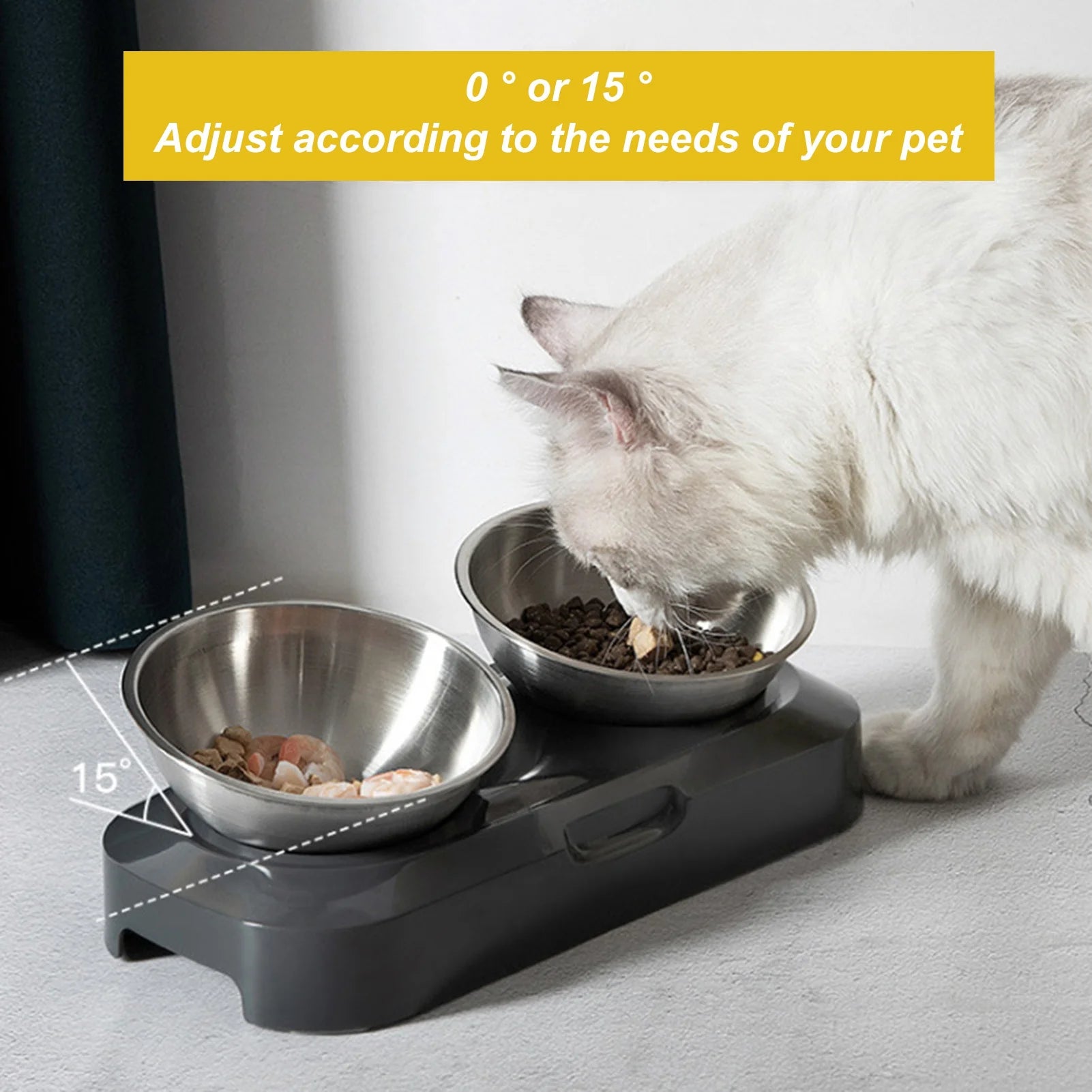 Raised Cat Food Bowls Stainless Steel Cat Bowls Elevated Tilted Adjustable Height Anti-Vomit Cats Dogs Pets Supply