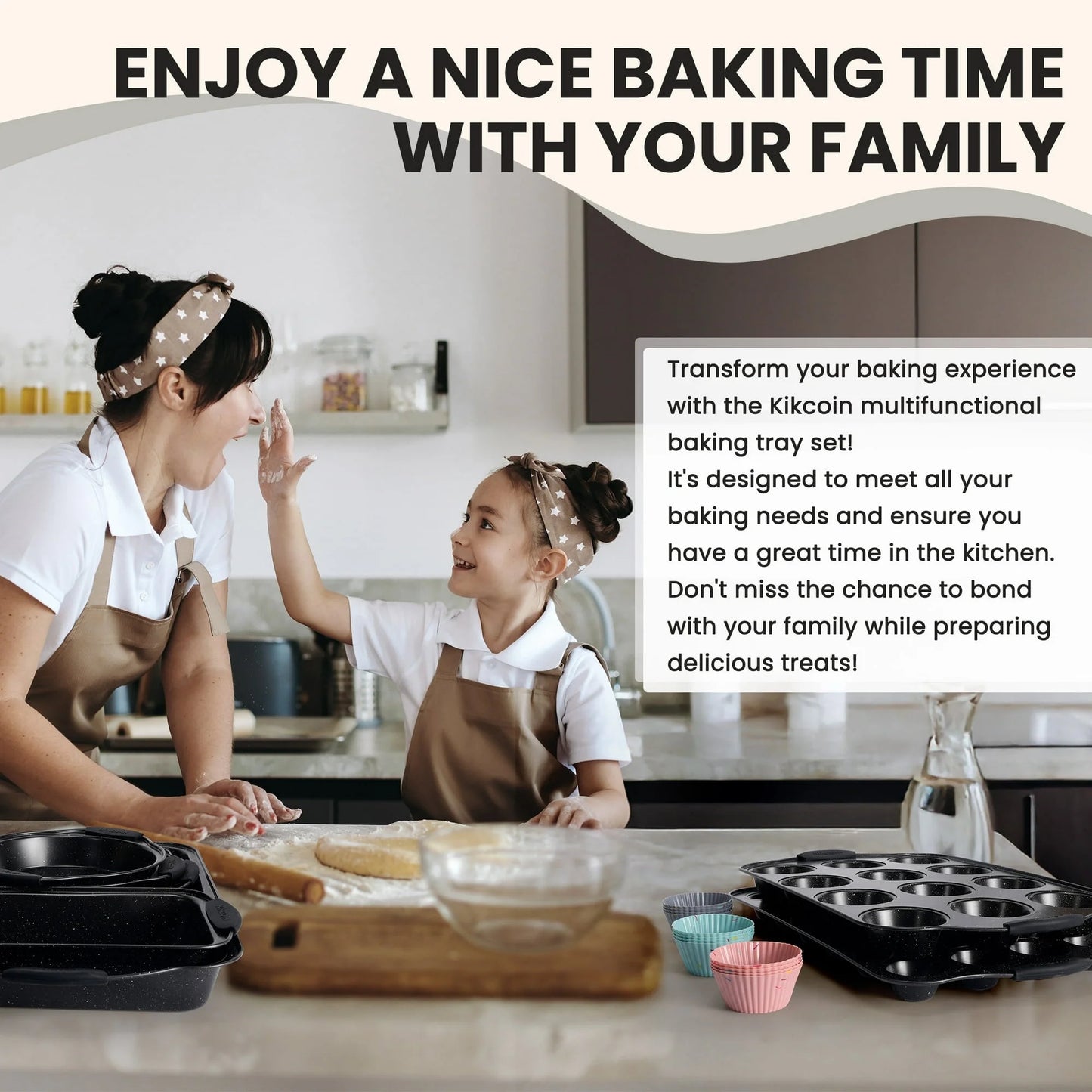 Nonstick Bakeware Set, 21-Piece Durable Carbon Steel Baking Pans with Silicone Handles, Cookie Sheets (Black)