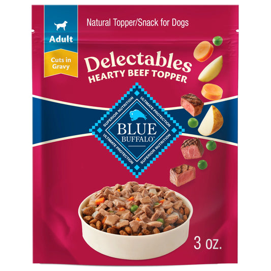 Delectables Natural Wet Dog Food Toppers, Hearty Beef Flavor, 3-Ounce Pouch