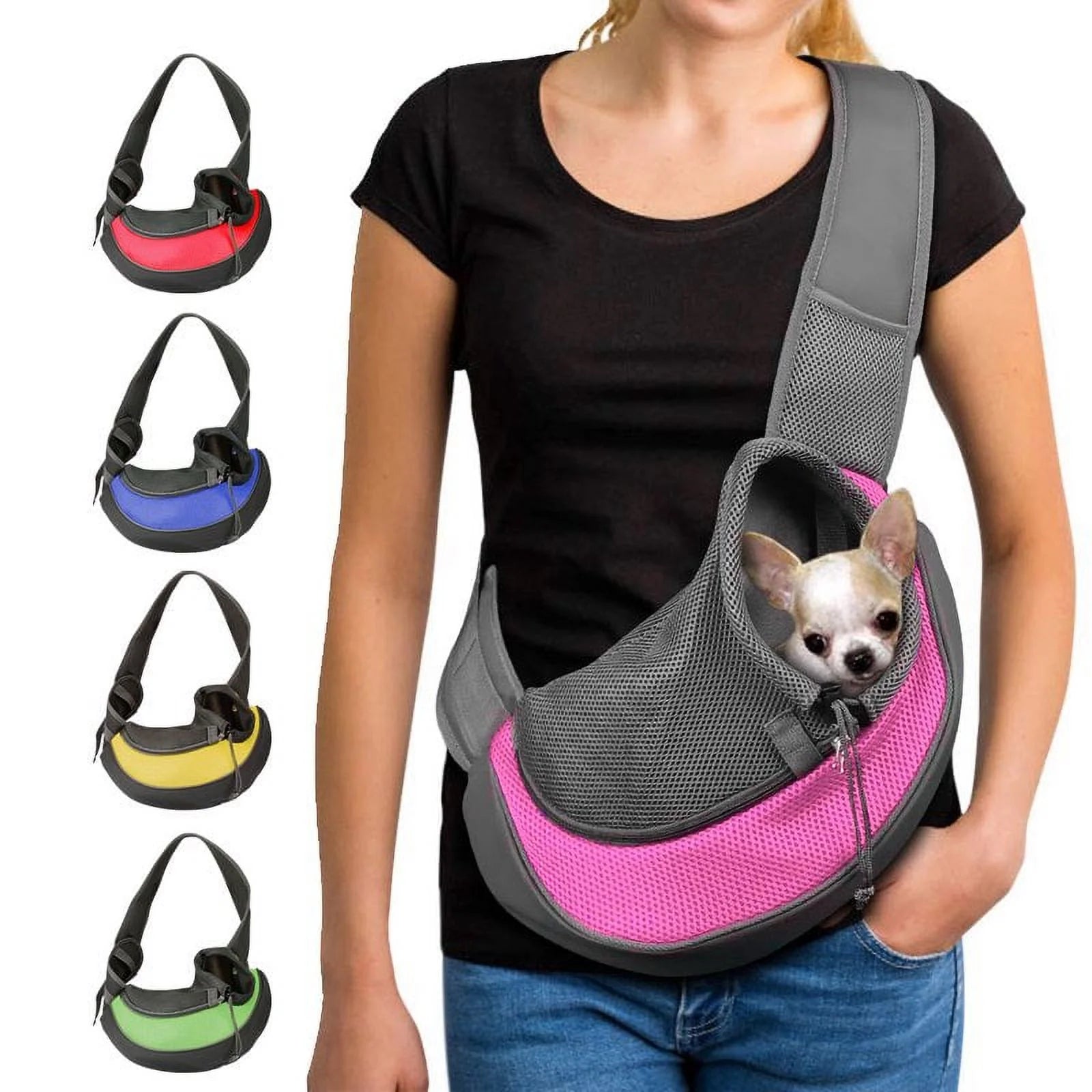 Compact Breathable Mesh Pet Carrier Shoulder Bag with Adjustable Strap in Gray