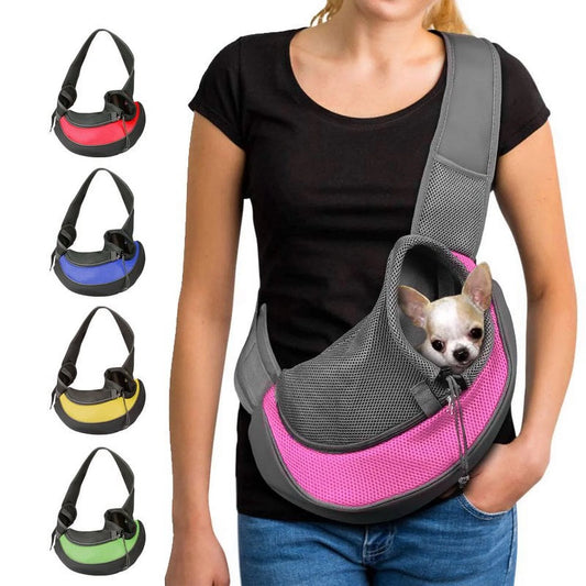Compact Breathable Mesh Pet Carrier Shoulder Bag with Adjustable Strap in Gray