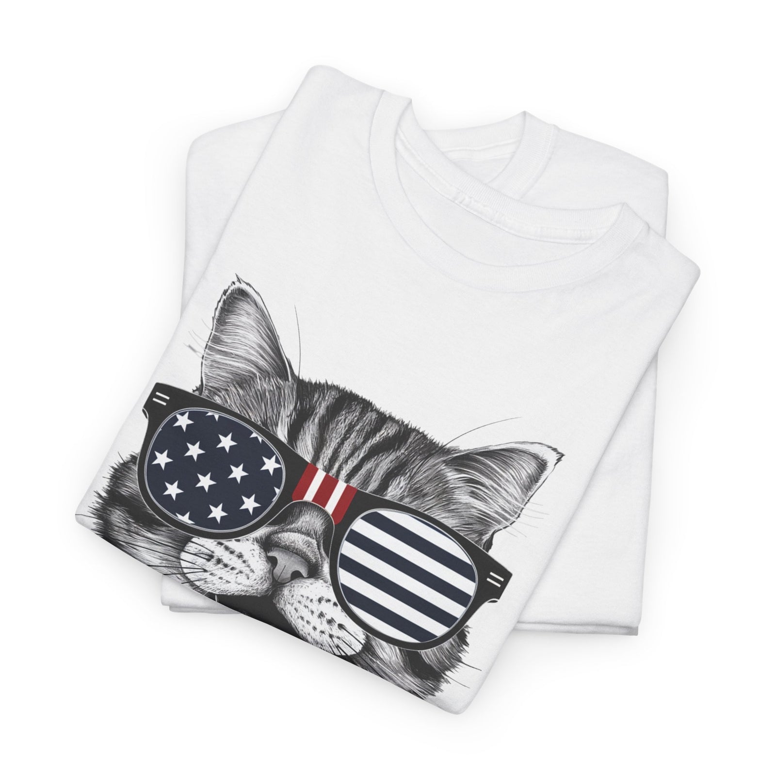 4Th of July Meowica American Flag USA T-Shirt - Novelty Cat Graphic Tee
